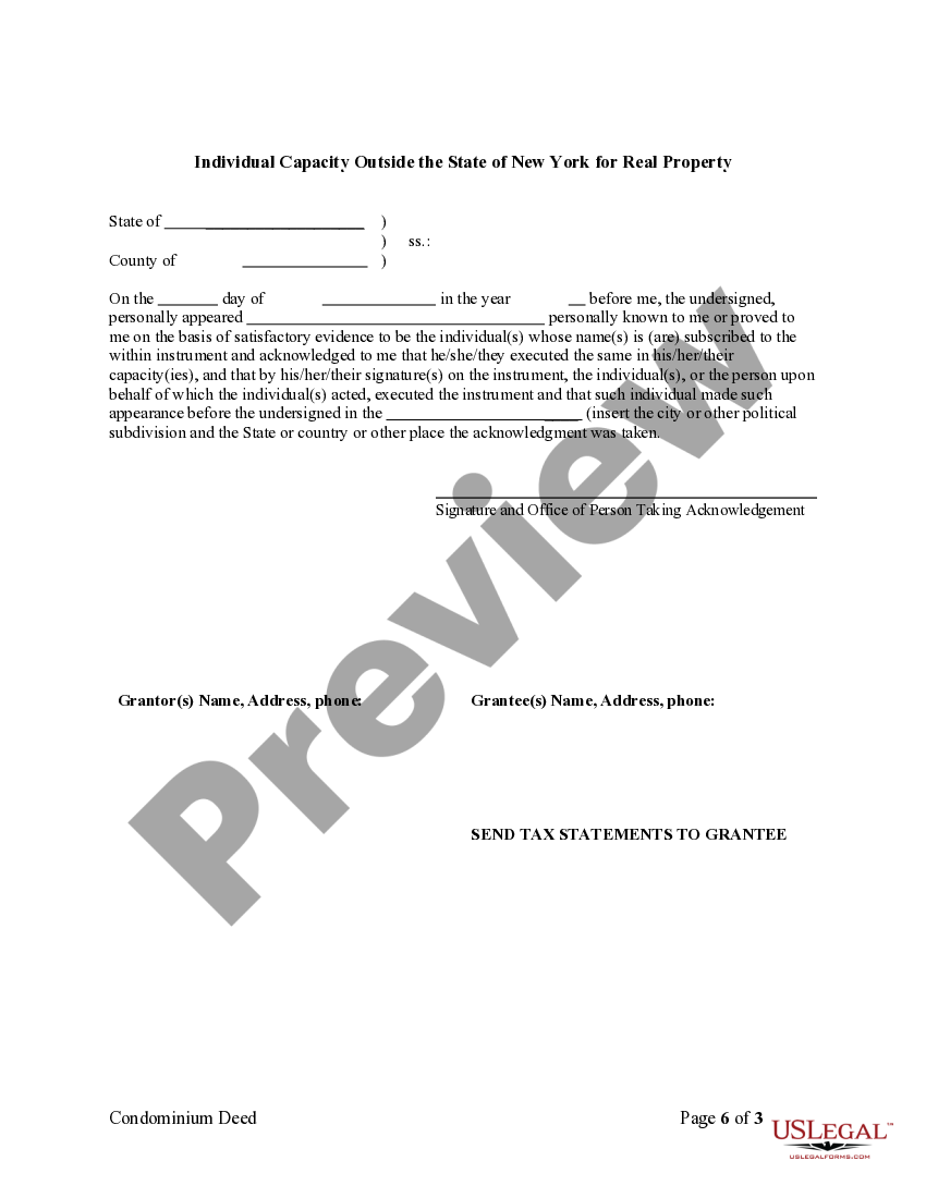 New York Condominium Deed from Individual to Husband and Wife as Joint
