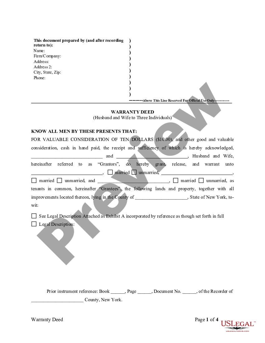 Syracuse New York Warranty Deed For Husband And Wife To Three Individuals As Tenants In Common 4032