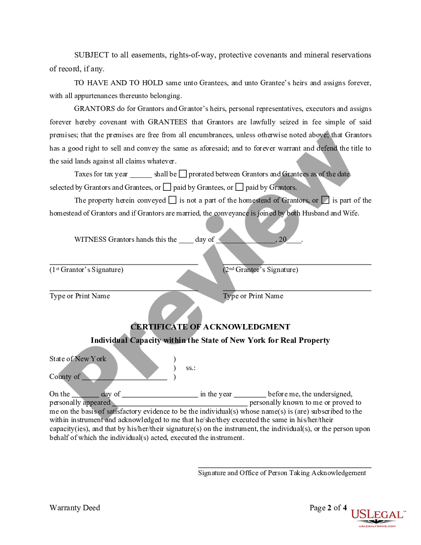 New York Warranty Deed for Husband and Wife to Three Individuals as ...