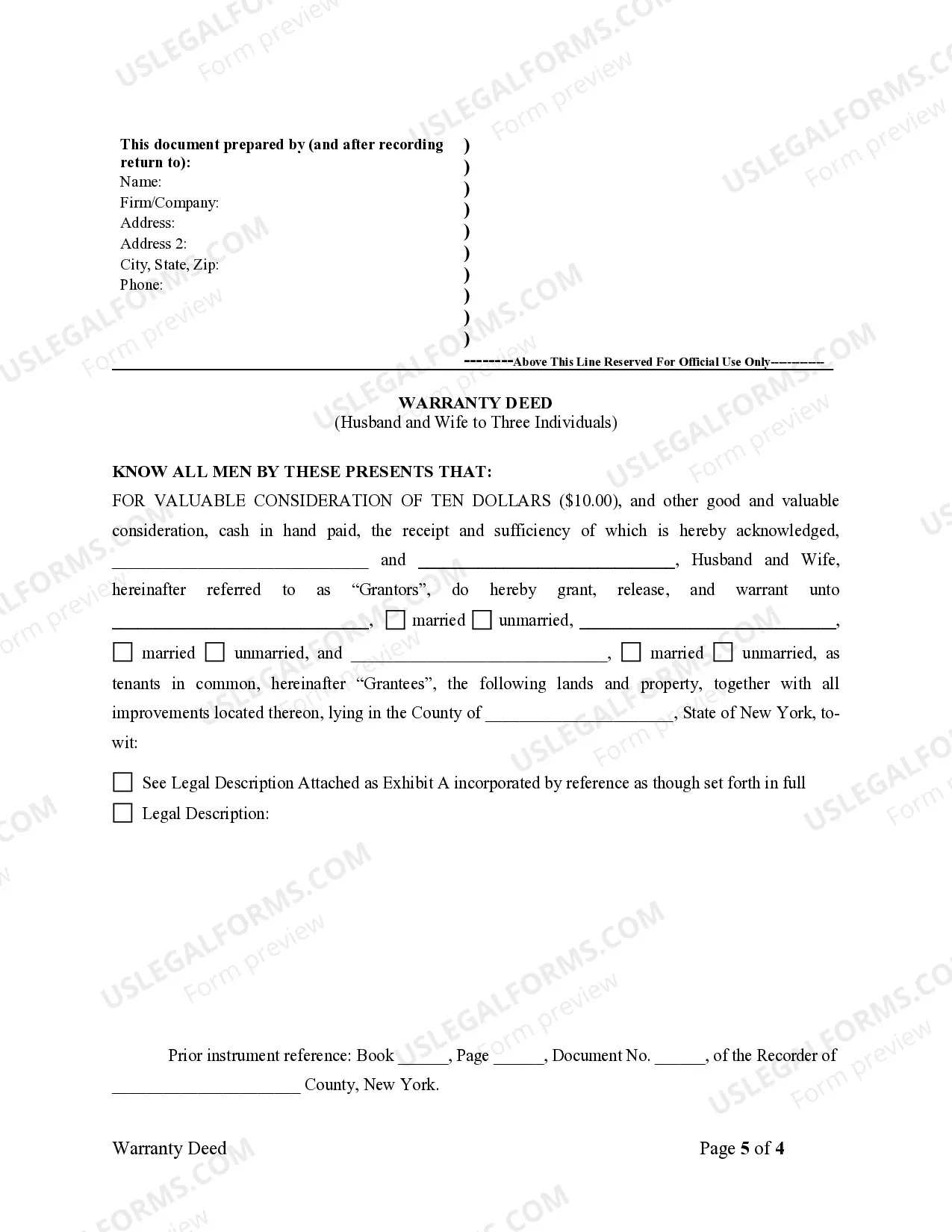 Preview Warranty Deed for Husband and Wife to Three Individuals as Tenants in Common