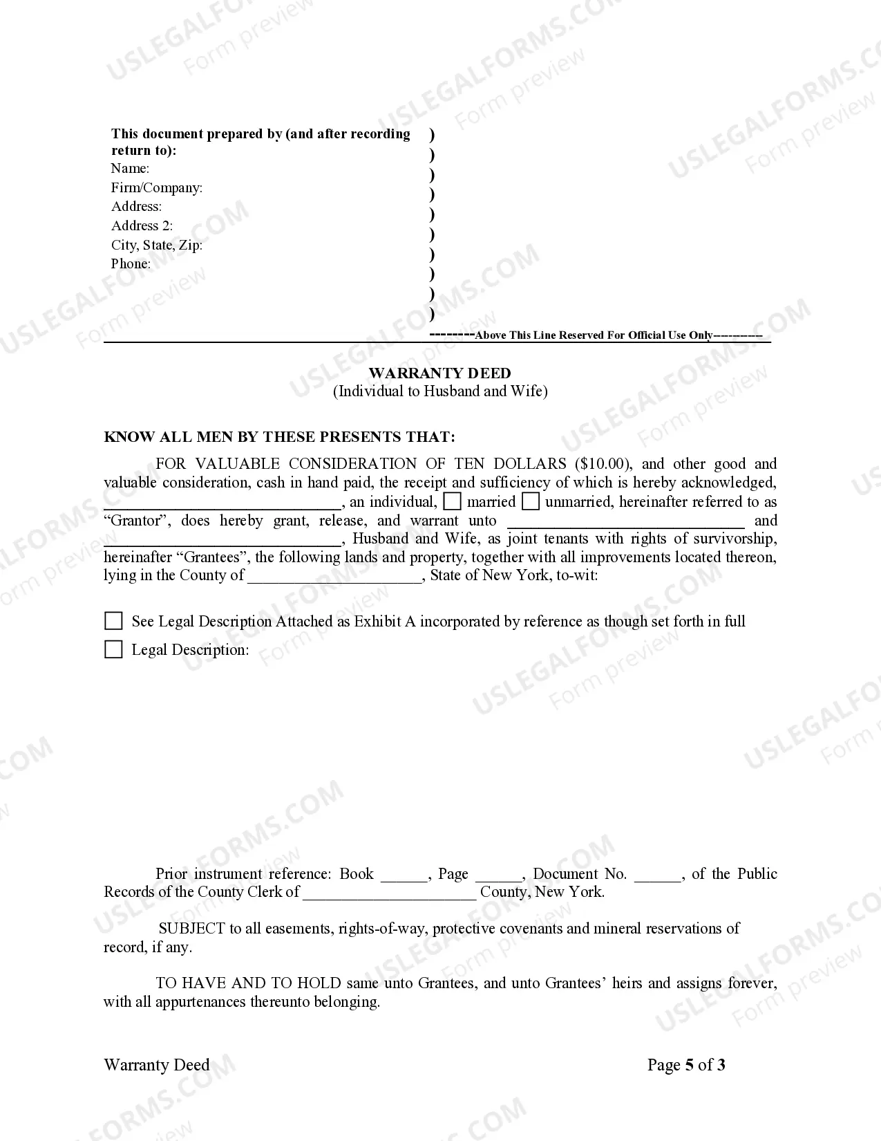 Preview Warranty Deed from Individual to Husband and Wife as Joint Tenants