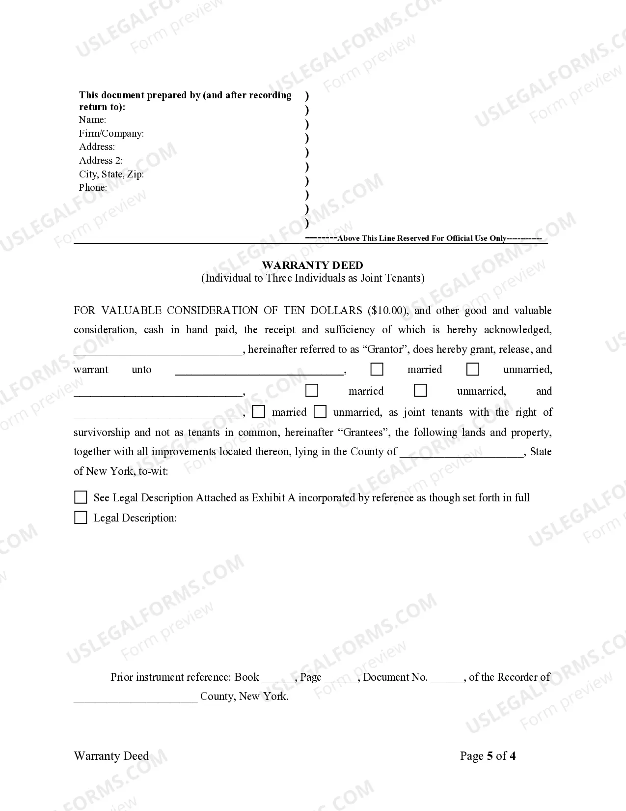 Preview Warranty Deed from Individual to Three Individuals as Joint Tenants