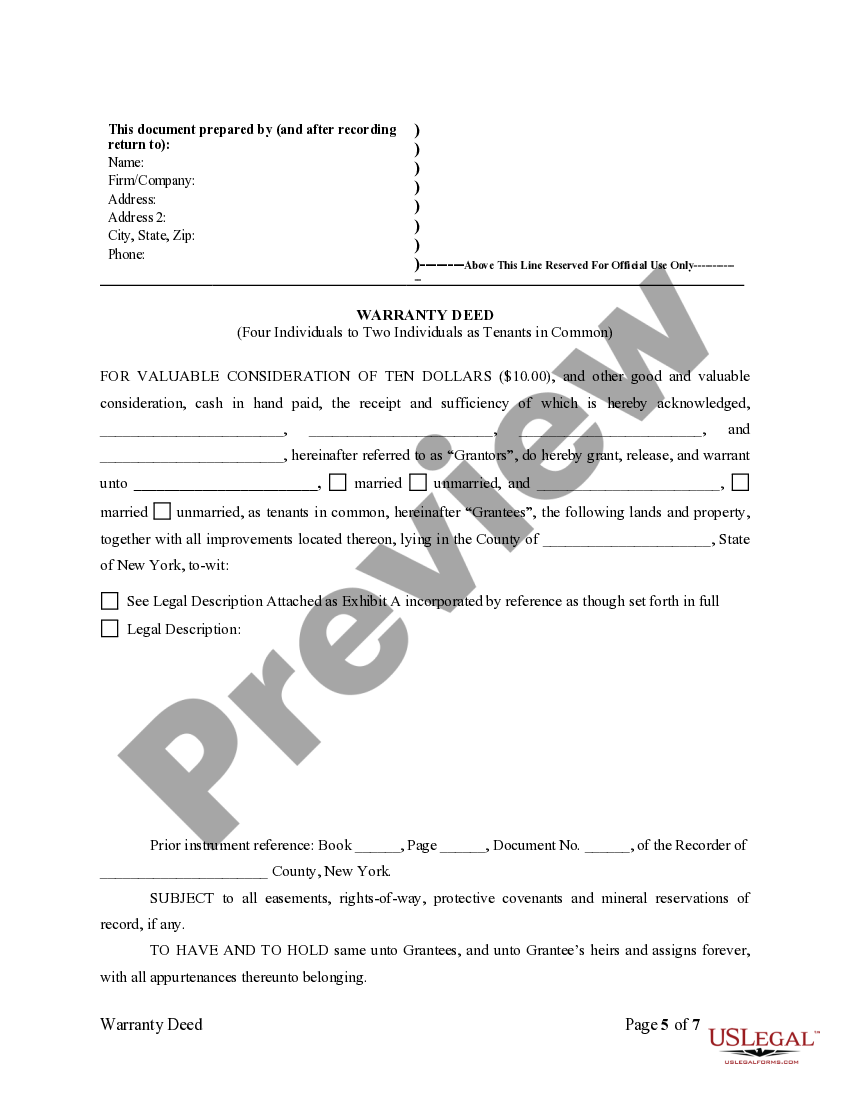 Rochester New York Warranty Deed for Four Individuals to Two
