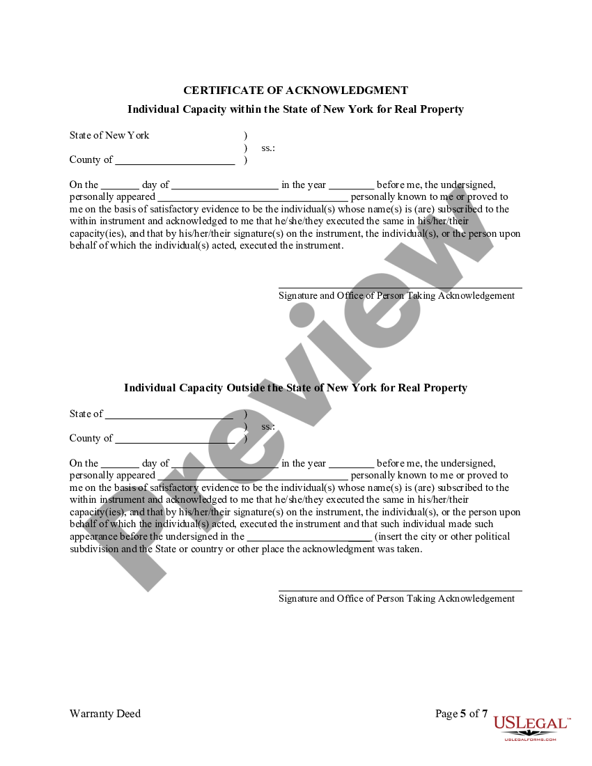 New York Warranty Deed For Four Individuals To Two Individuals As Tenants In Common New York 0233