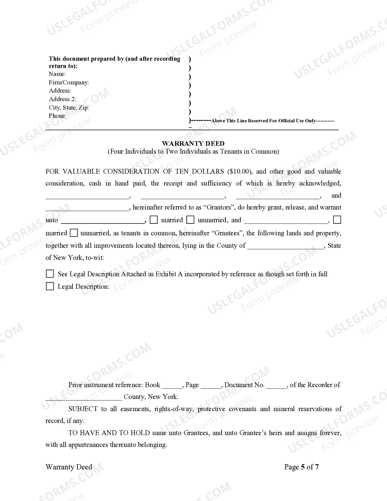 Preview Warranty Deed for Four Individuals to Two Individuals as Tenants in Common
