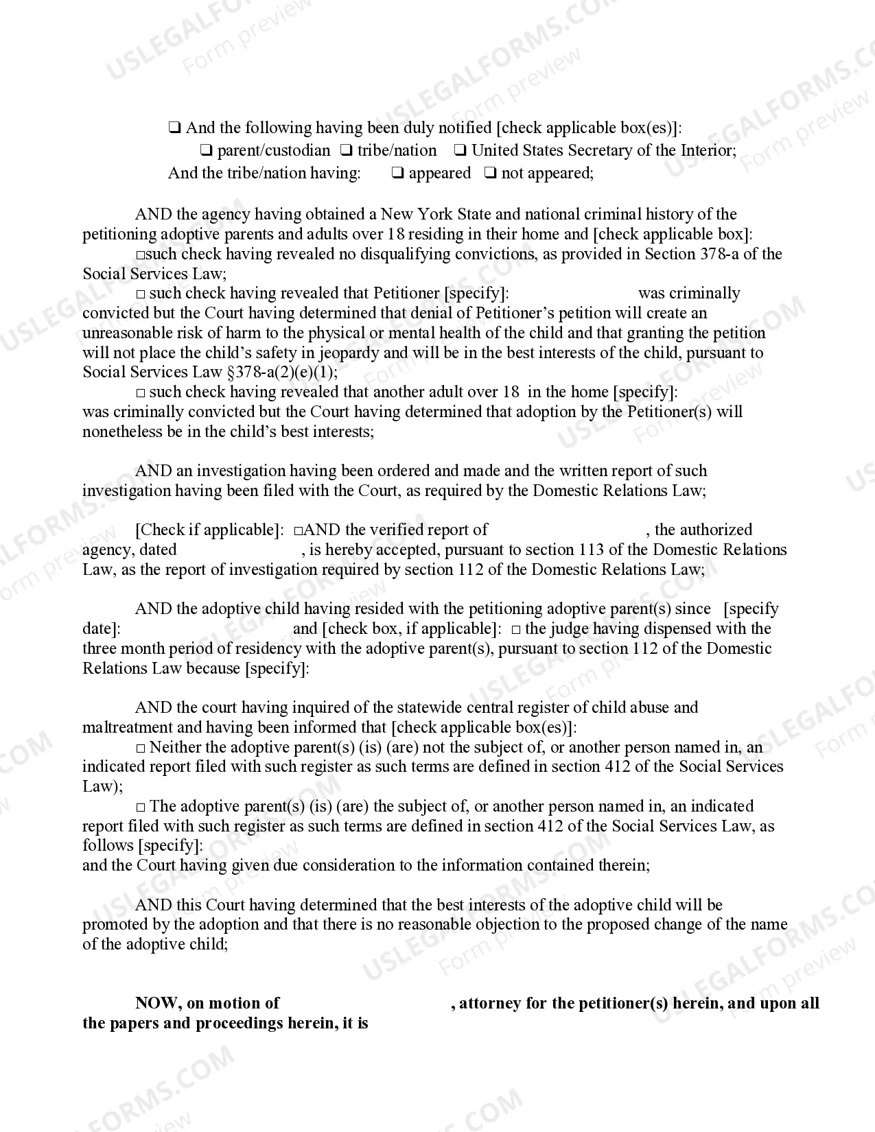 Preview Order of Adoption - Agency