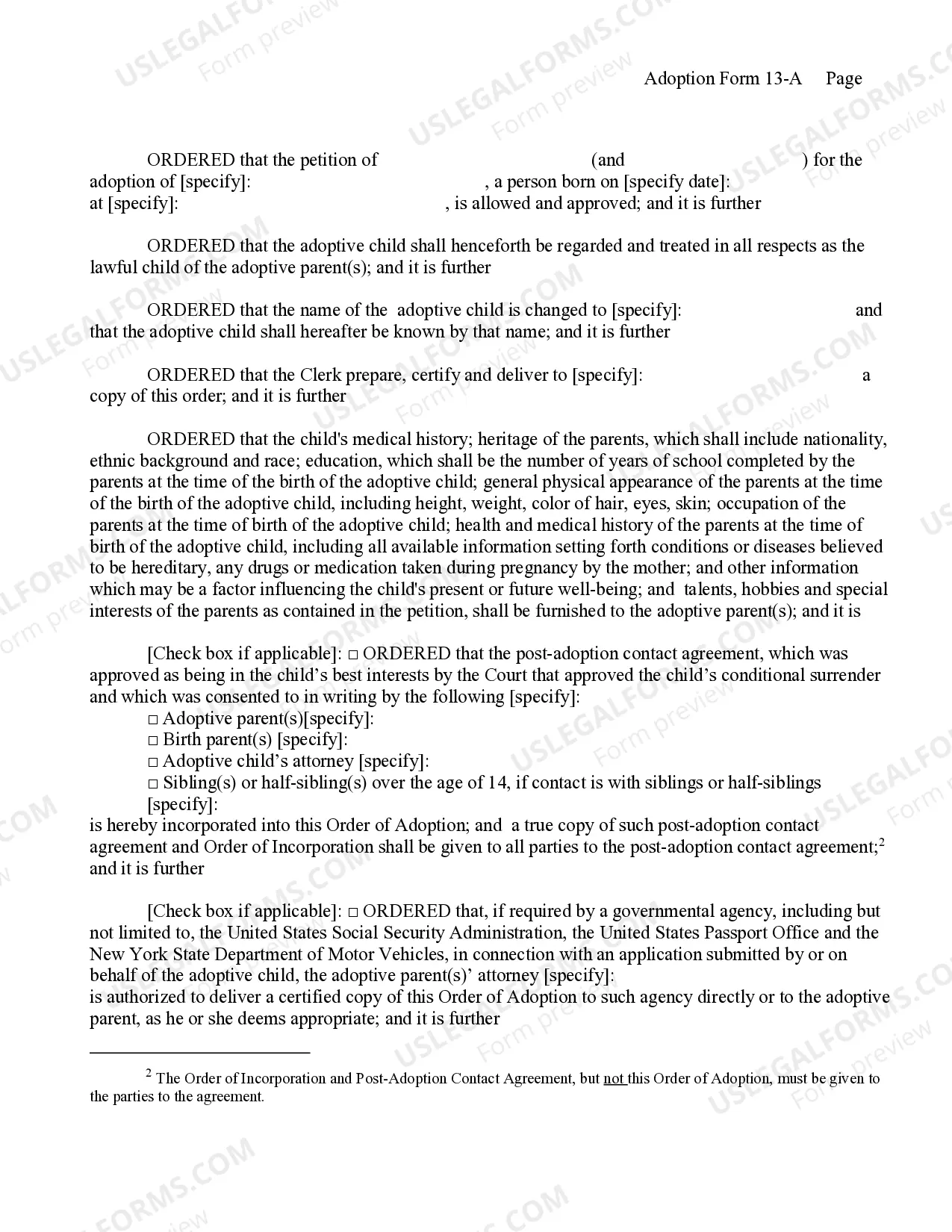 Preview Order of Adoption - Agency