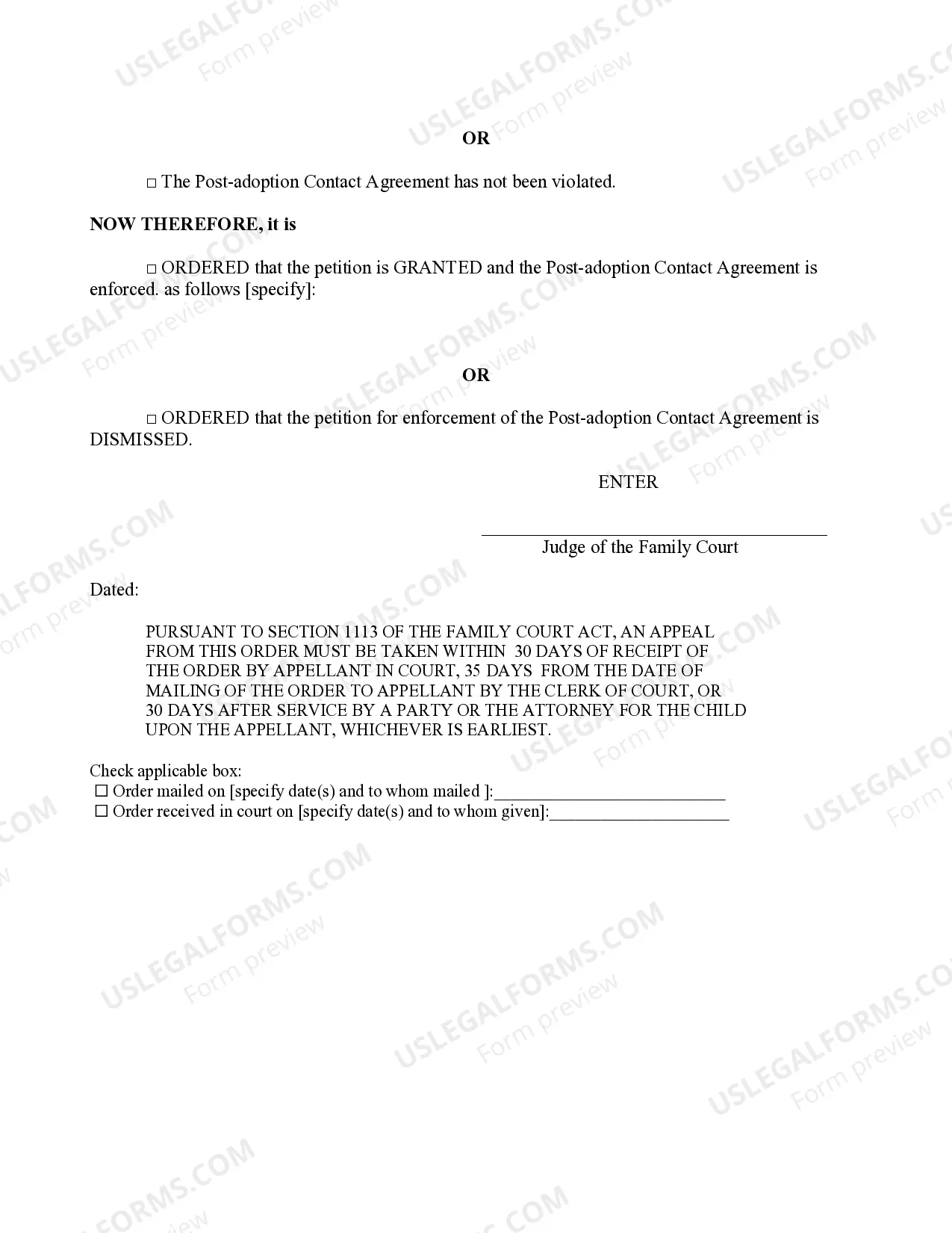 Preview Order Determining Petition for Enforcement of Post-Adoption Contact Agreement - After Adoption Finalization