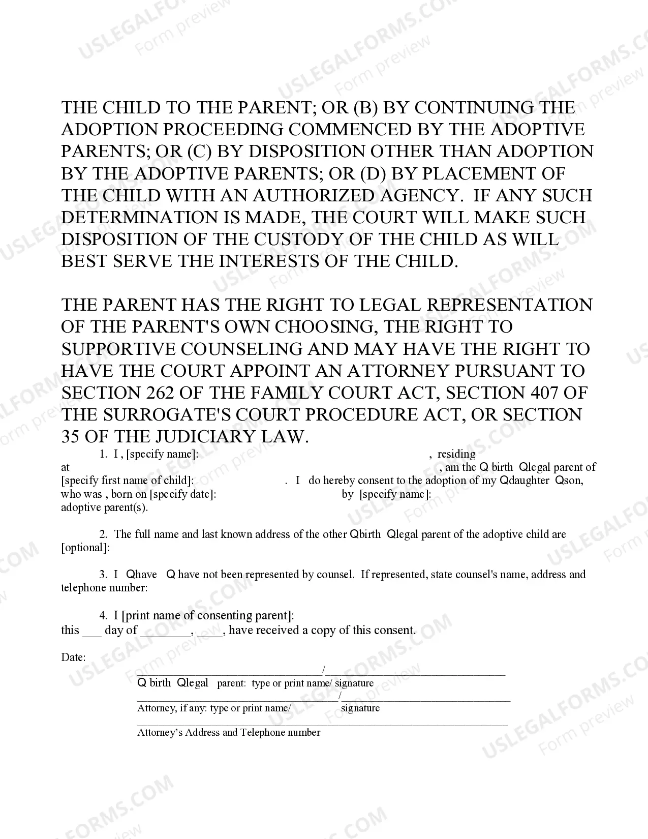 Preview Extra Judicial Consent - Birth or Legal Parent Private-Placement
