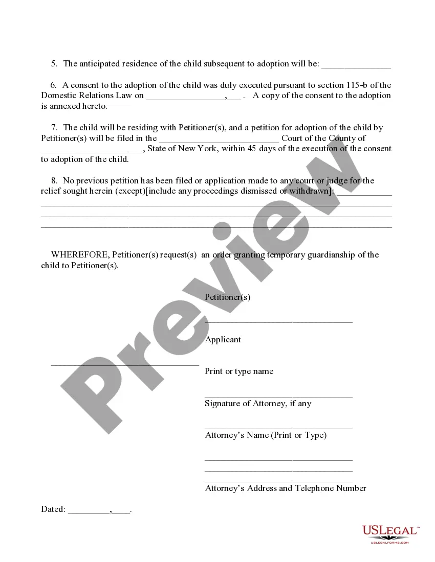 Preview Petition for Temporary Guardianship