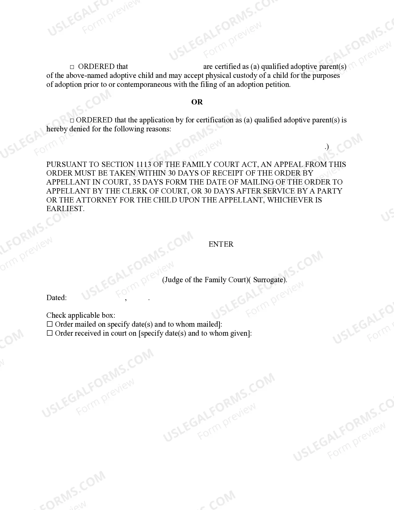 Preview Order - Certification as a Qualified Adoptive Parent