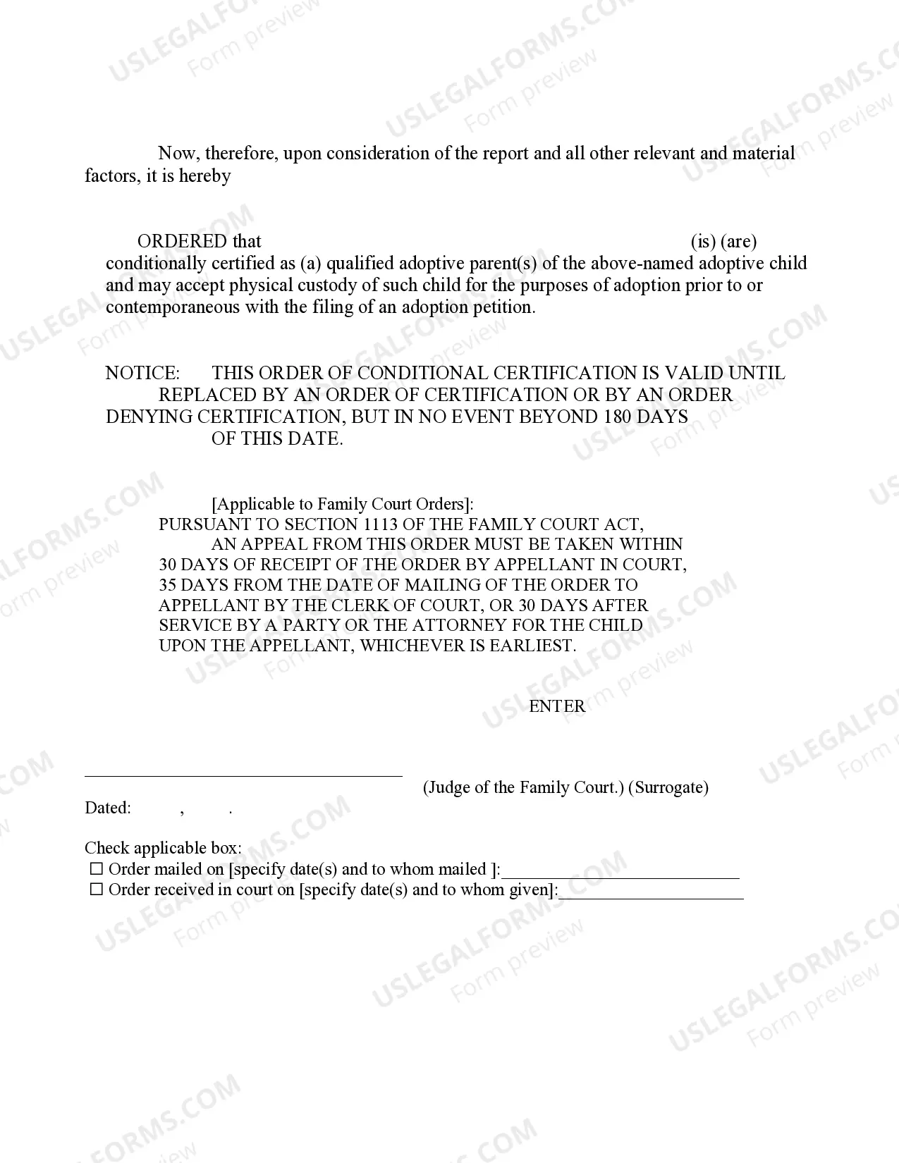 Preview Order - Conditional Certification as a Qualified adoptive Parent