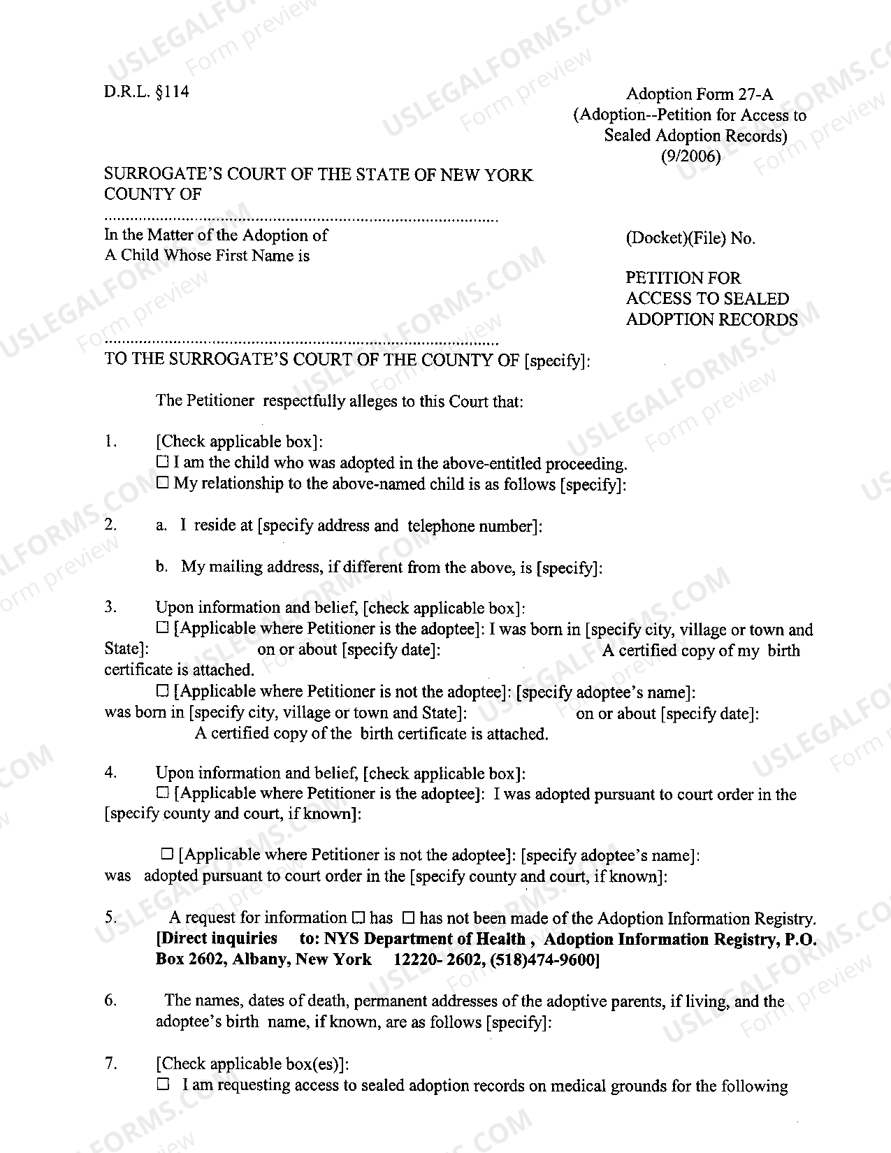 New York Petition for Access to Sealed Adoption Records | US Legal Forms