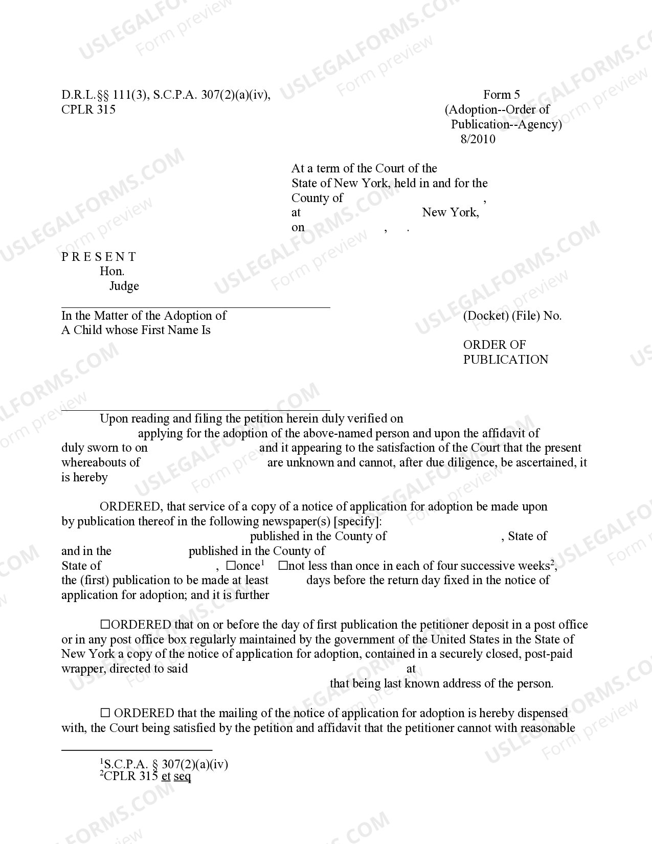 New York Order of Publication US Legal Forms