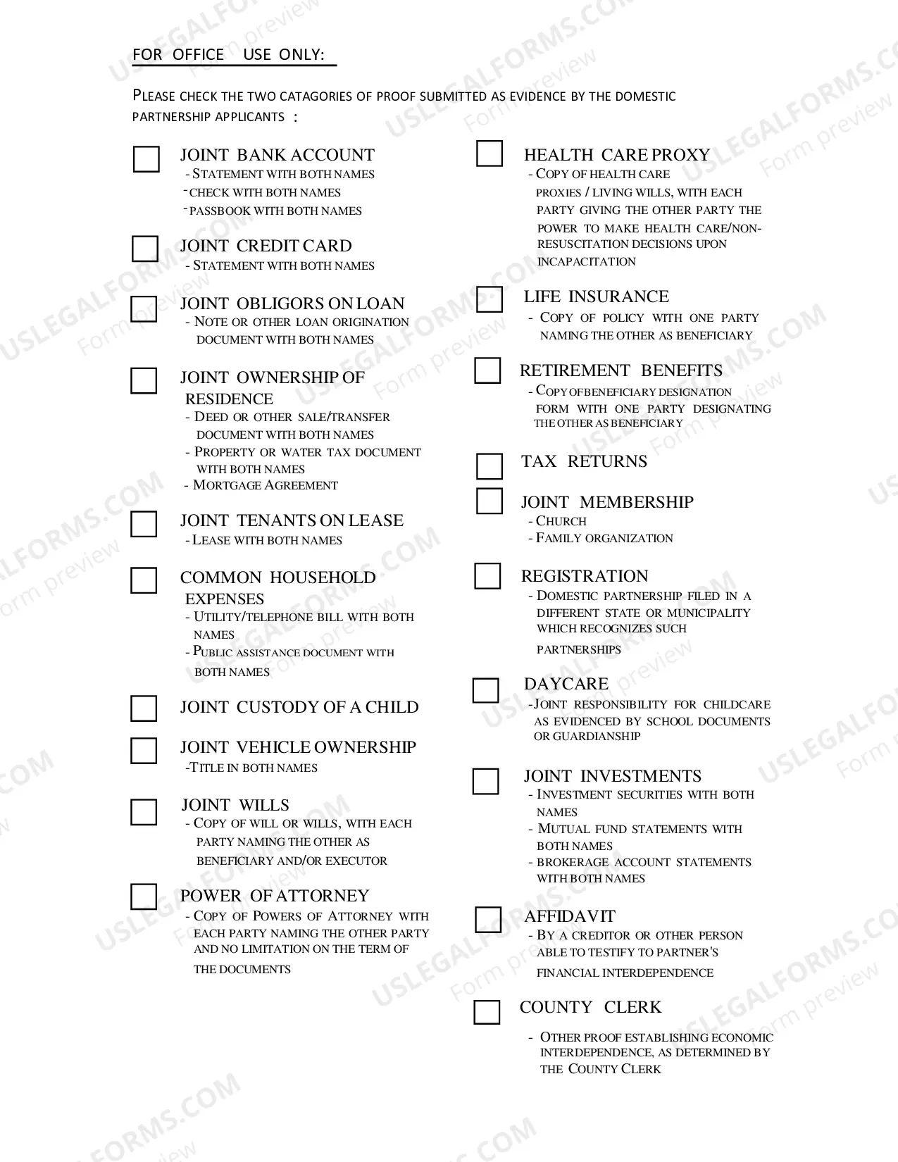Preview Statement of Domestic Partnership Affidavit