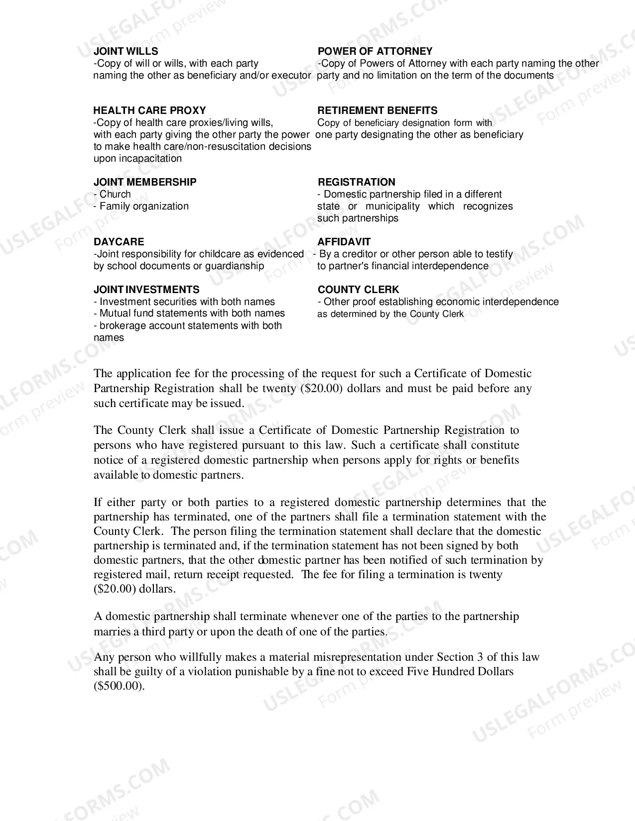 Preview Statement of Domestic Partnership Affidavit