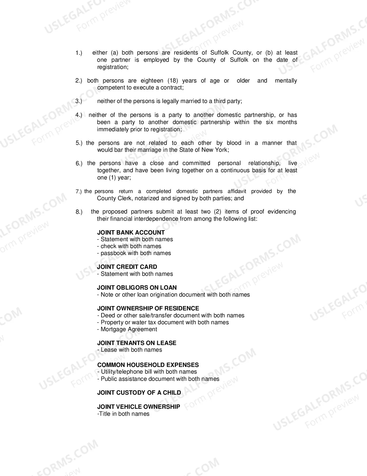 Preview Statement of Domestic Partnership Affidavit