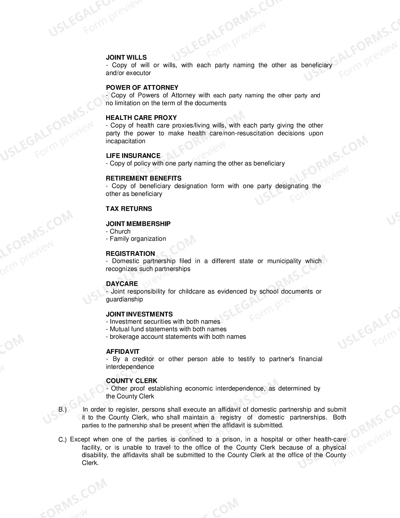 Preview Statement of Domestic Partnership Affidavit