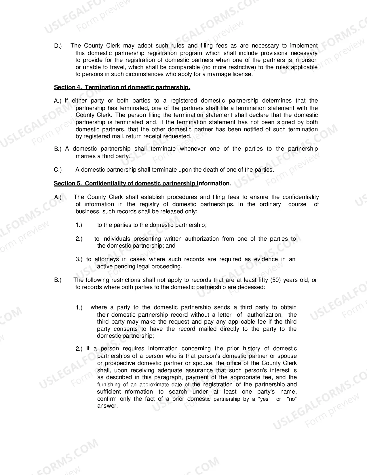 Preview Statement of Domestic Partnership Affidavit