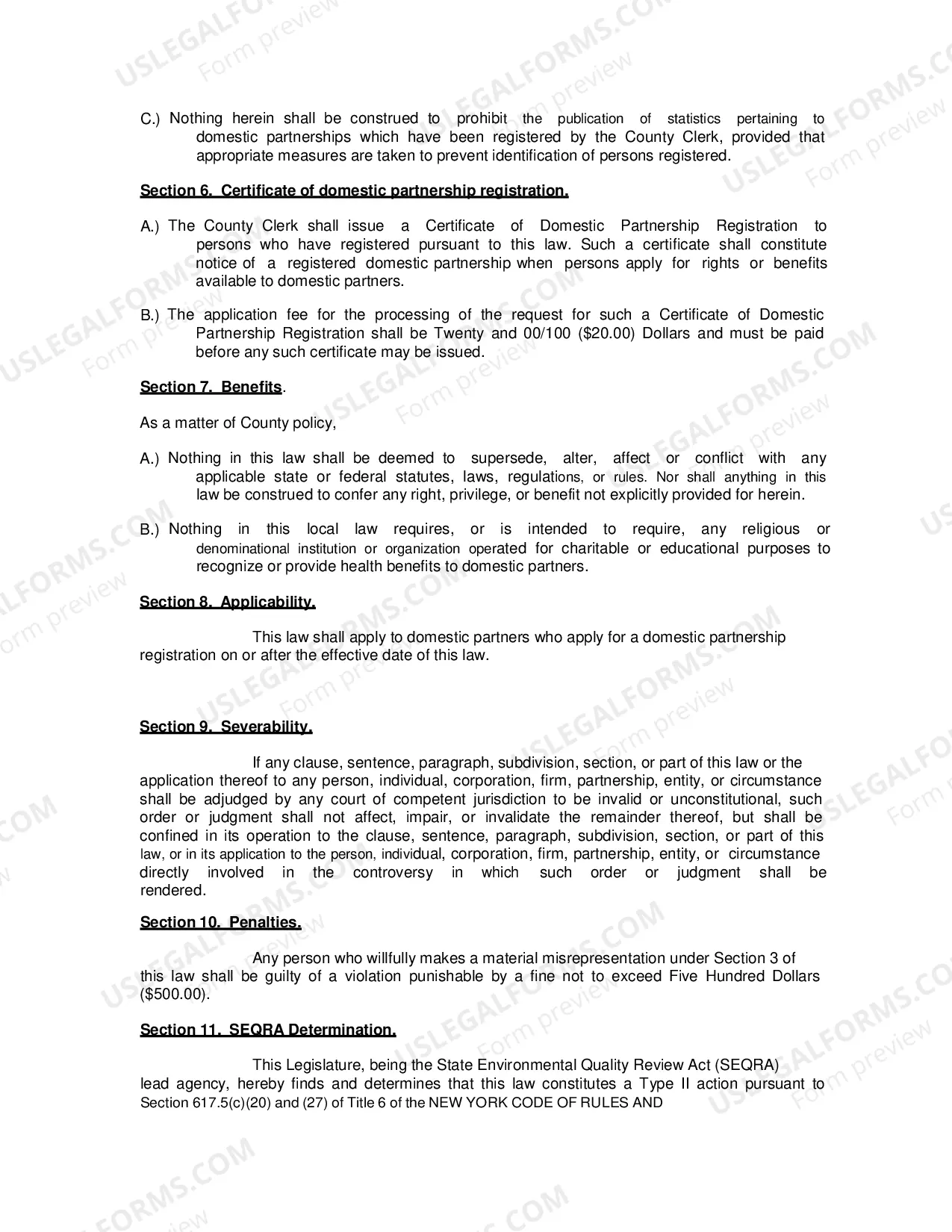 Preview Statement of Domestic Partnership Affidavit