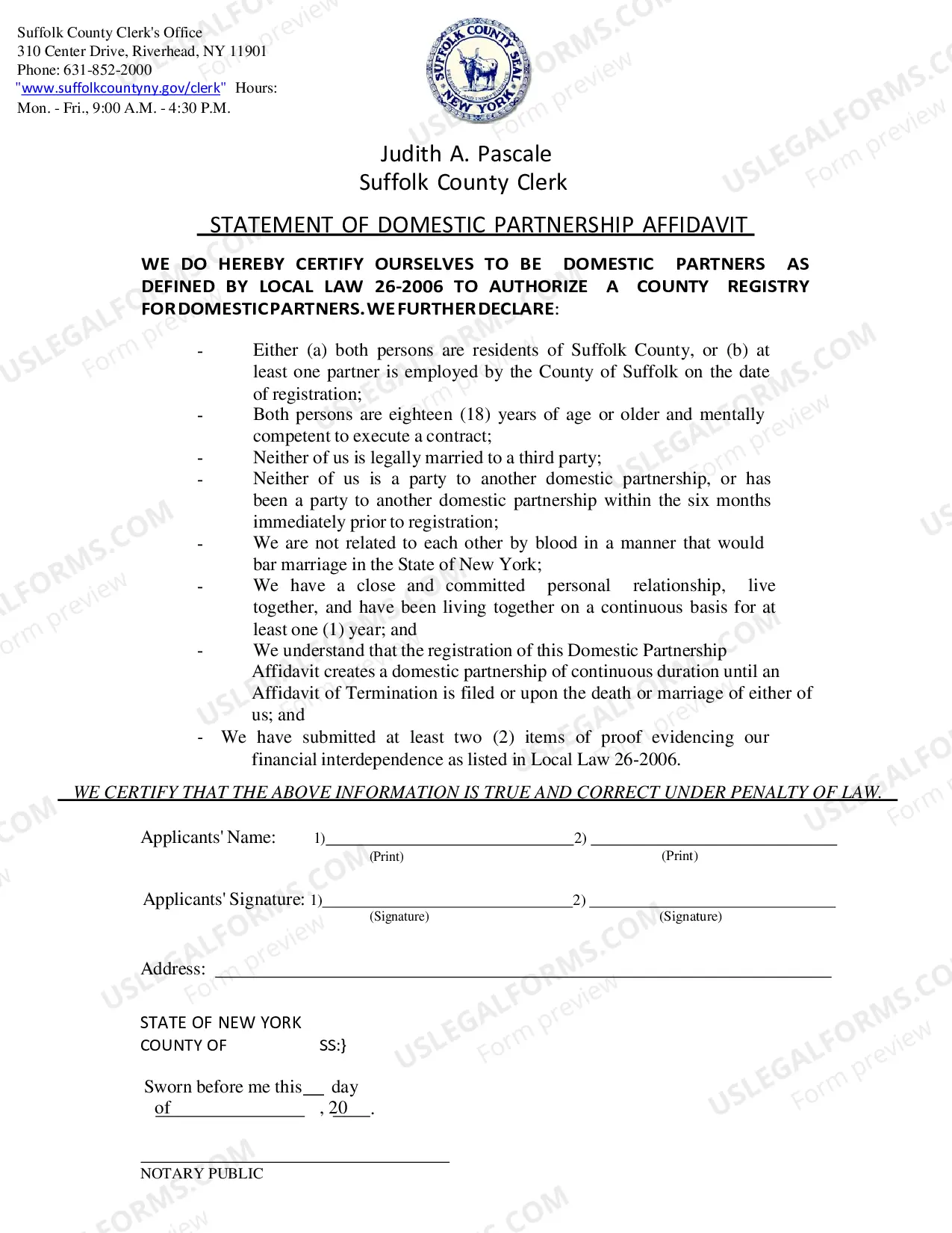 Preview Statement of Domestic Partnership Affidavit