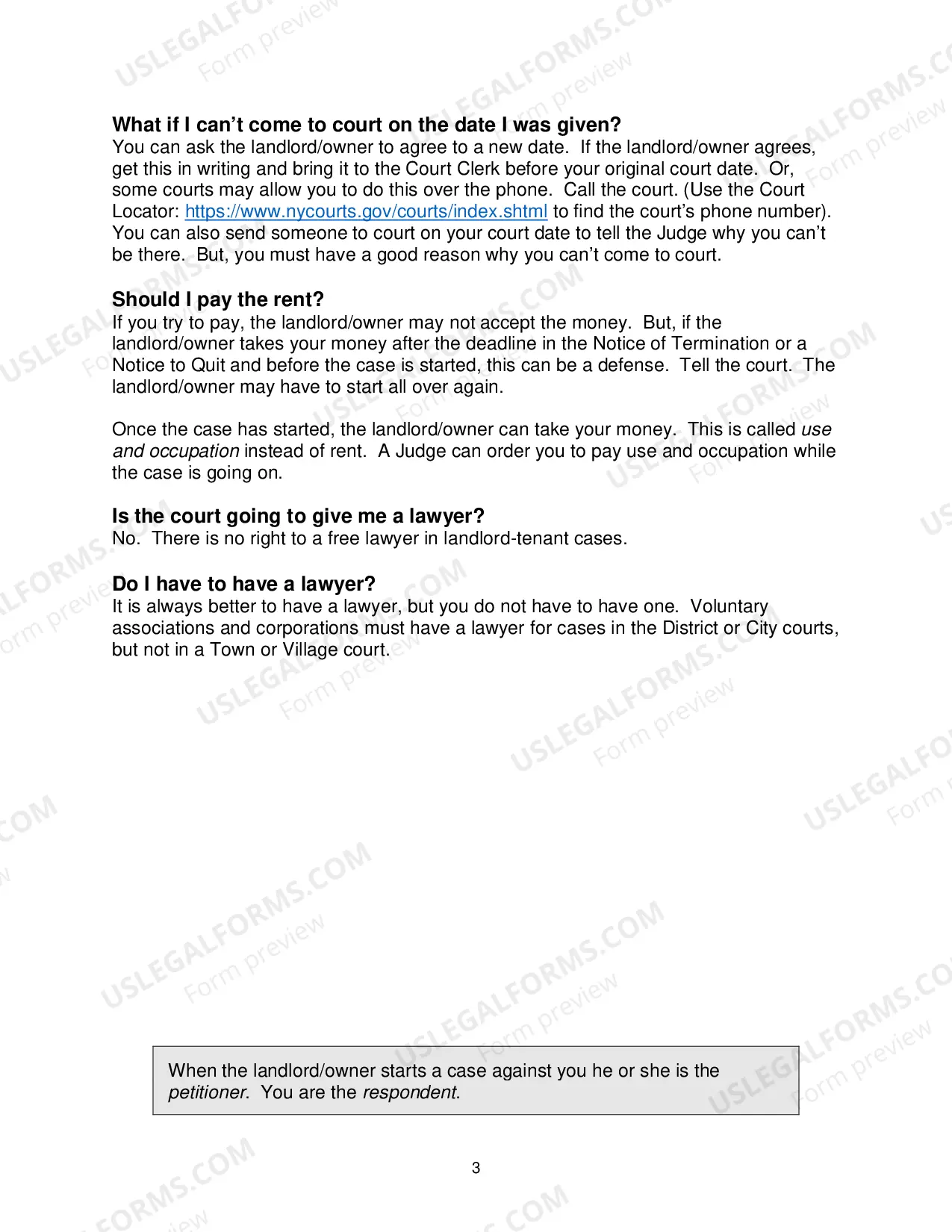 Preview Tenant Questions & Answers: Holdover Eviction Cases in New York State