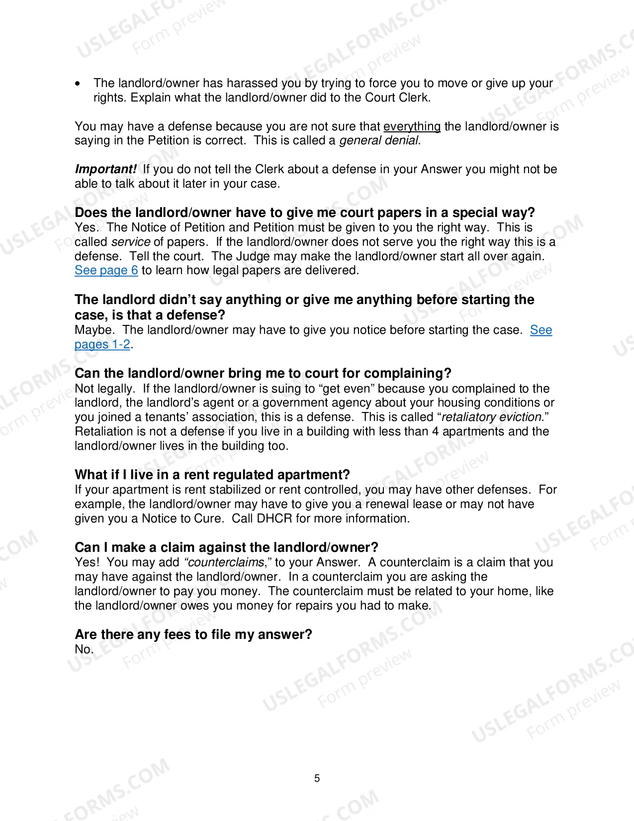 Preview Tenant Questions & Answers: Holdover Eviction Cases in New York State