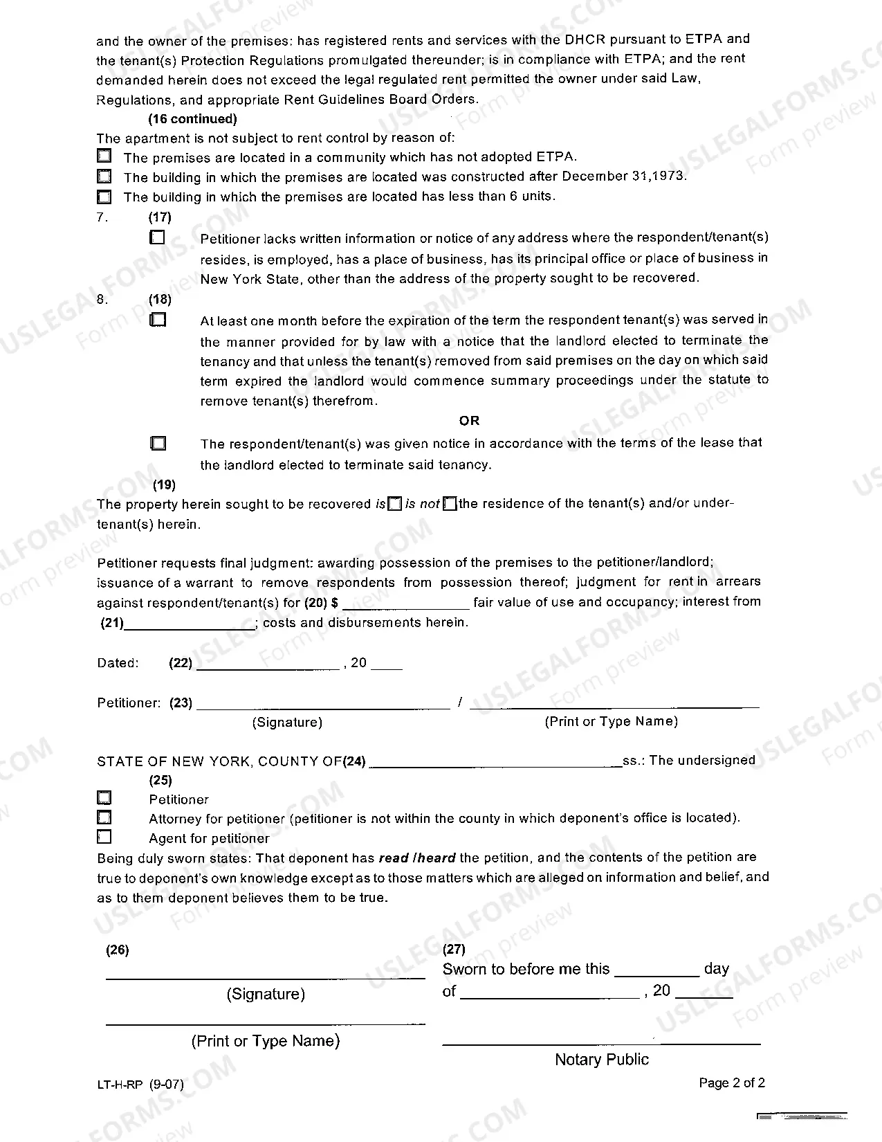 Preview Petition for Commencing Holdover Proceeding
