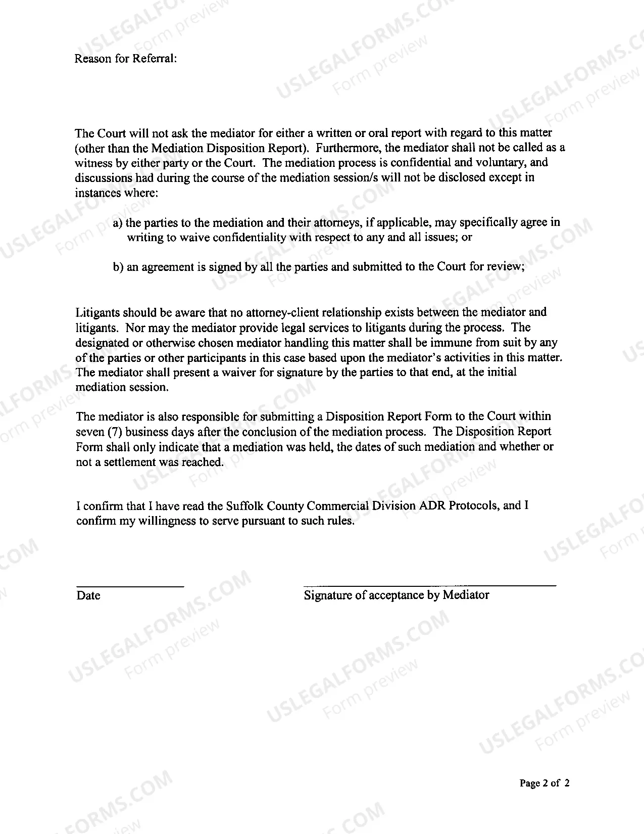 Preview Mediation Initiation Form