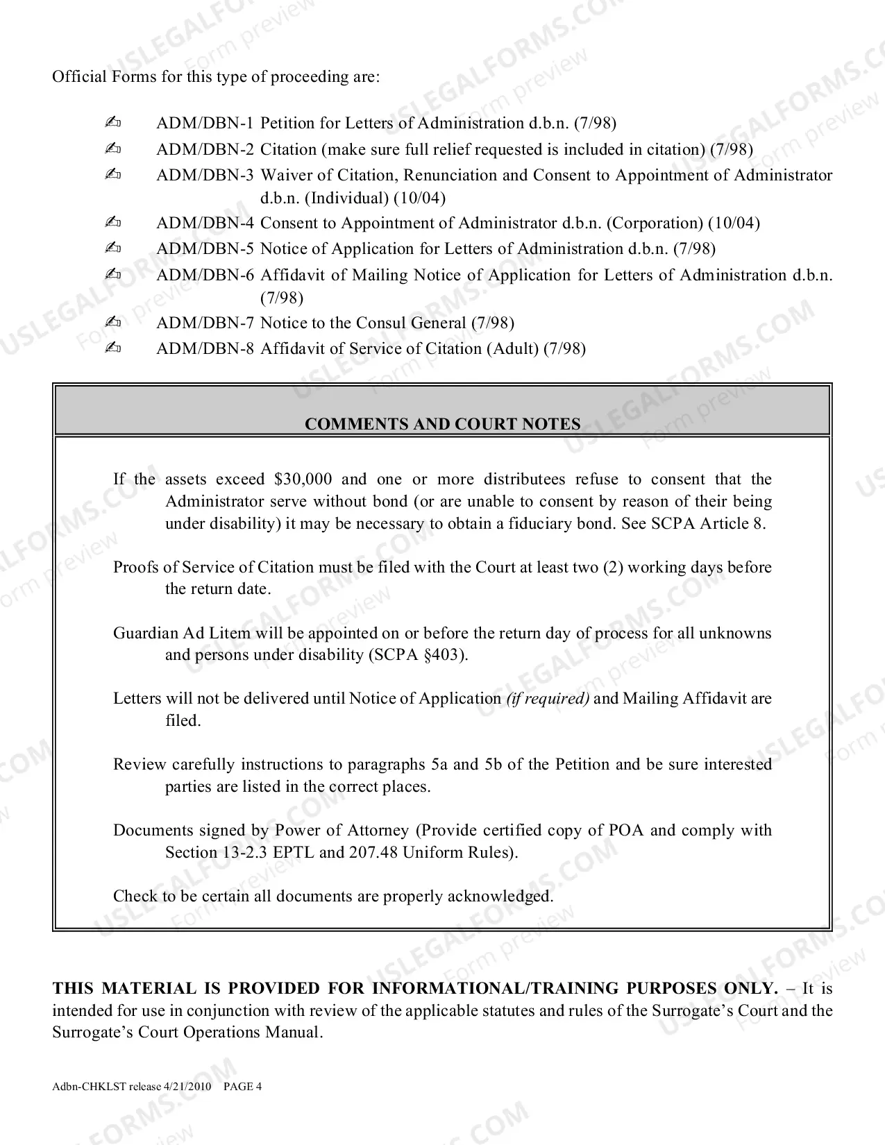 Preview Administration dbn Proceeding Checklist
