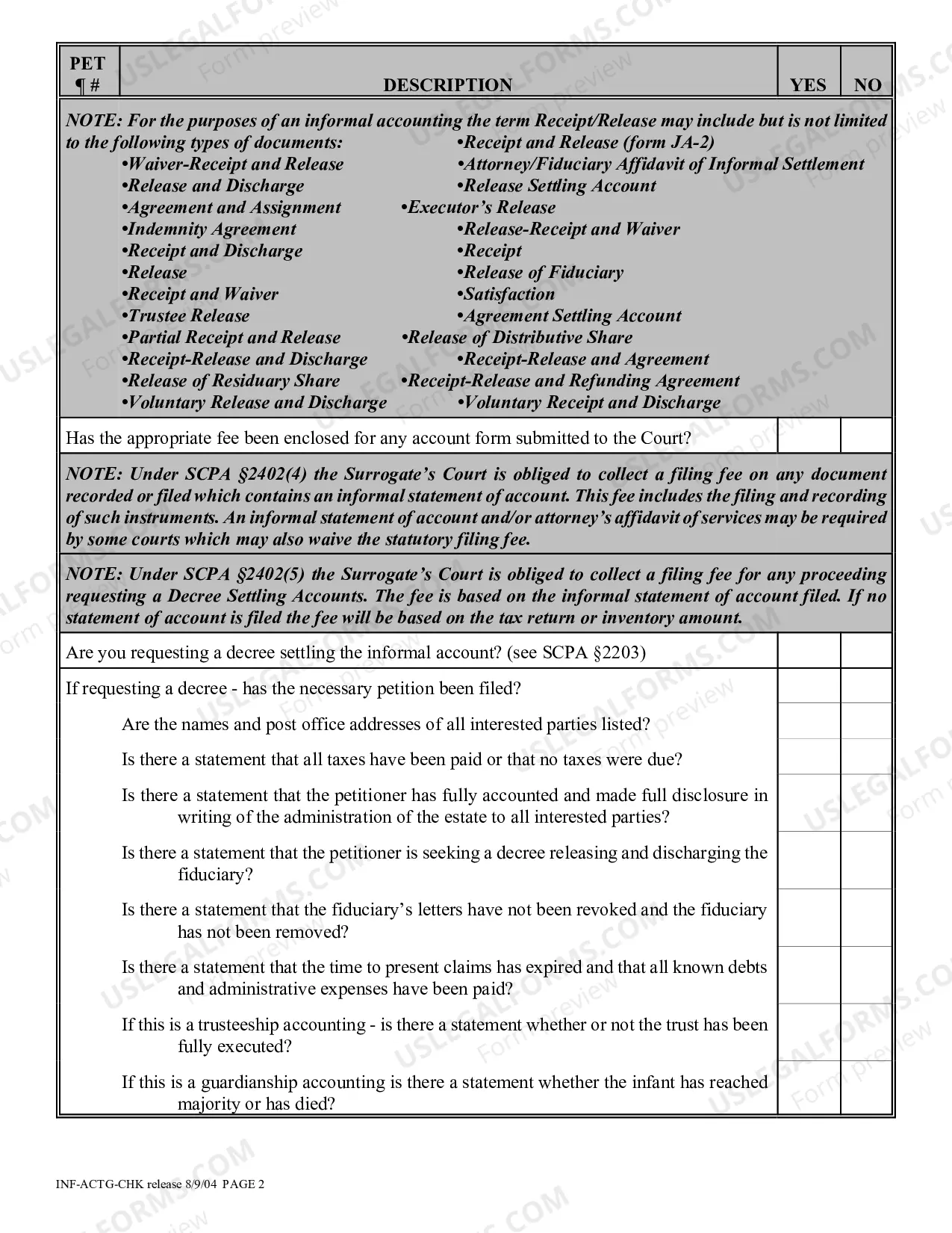 Preview Informal Accounting with/without Decree Proceeding Checklist