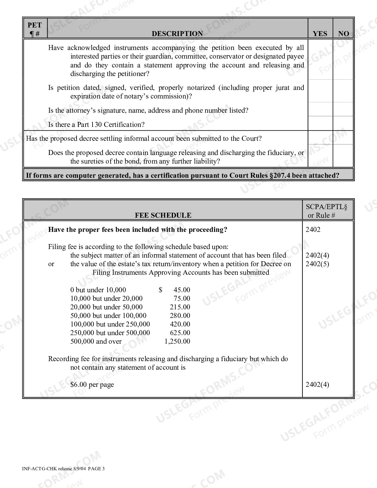 Preview Informal Accounting with/without Decree Proceeding Checklist