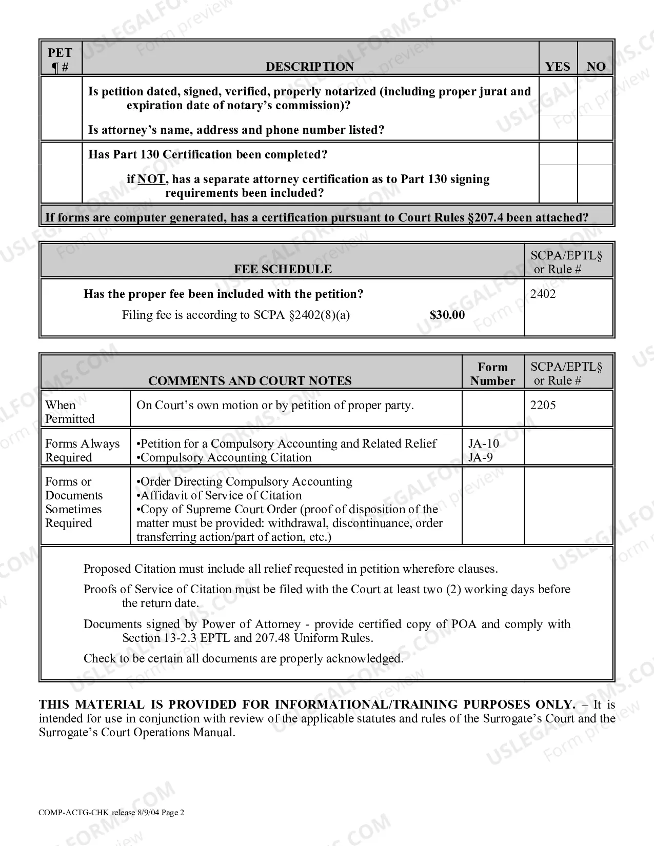 Preview Compulsory Accounting and Related Relief Checklist
