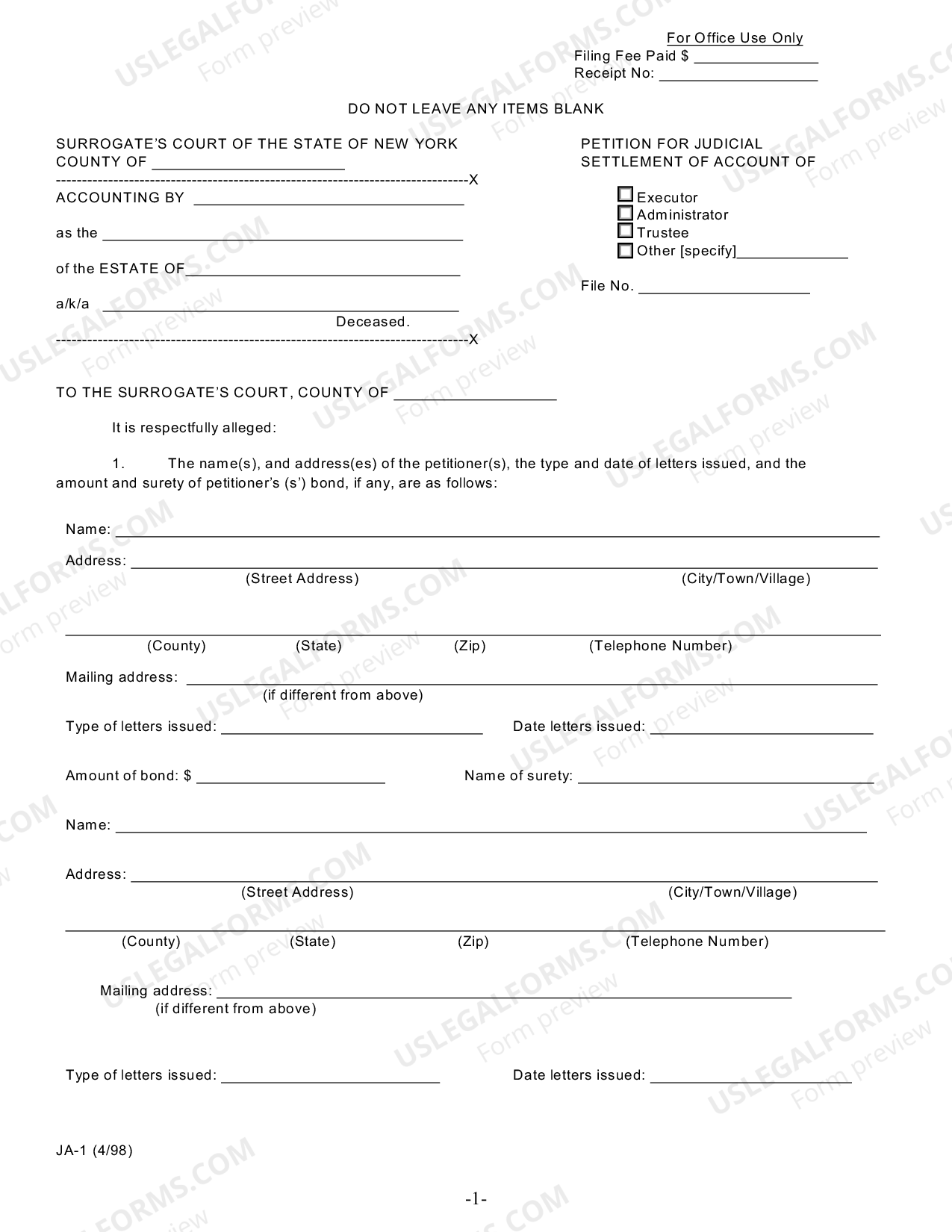 Queens New York Petition for Judicial Settlement of Account - Trust | US  Legal Forms