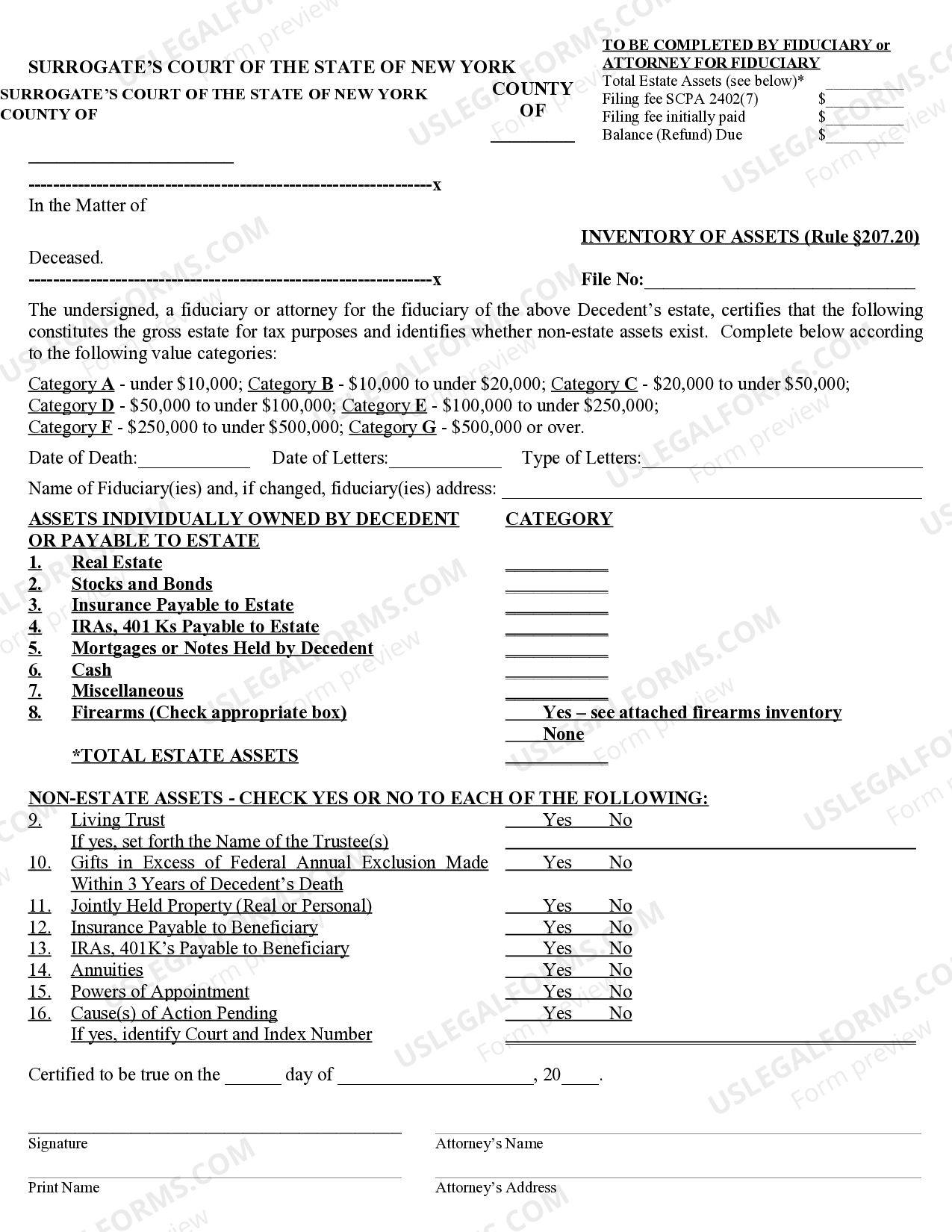 New York List of Assets / Inventory Assets Inventory Form US Legal