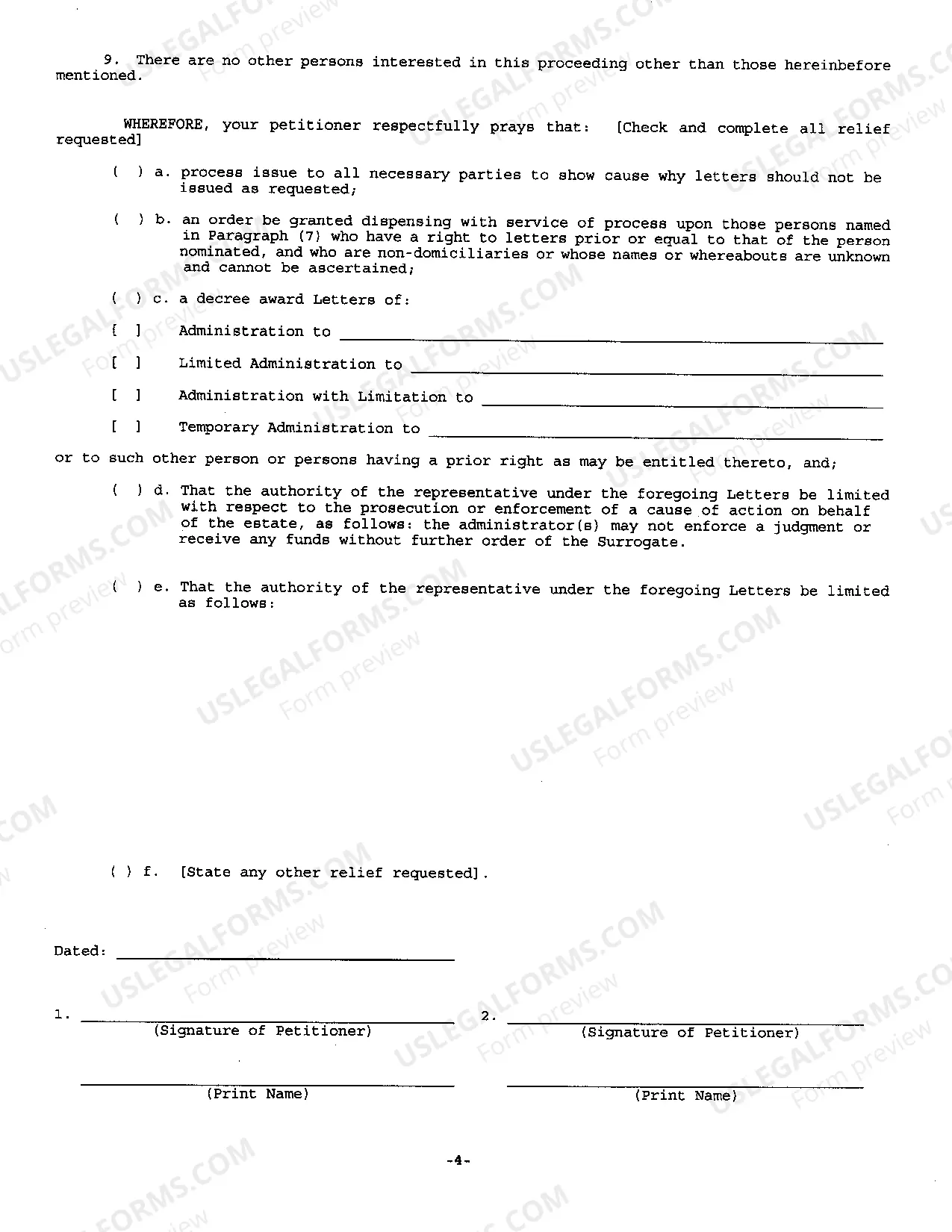 Preview Petition for Letters