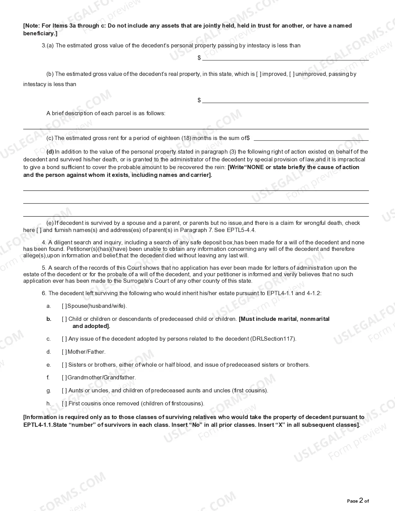 Preview Petition for Letters of Administration