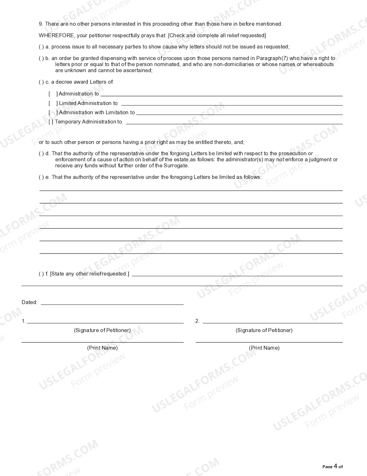 Preview Petition for Letters of Administration