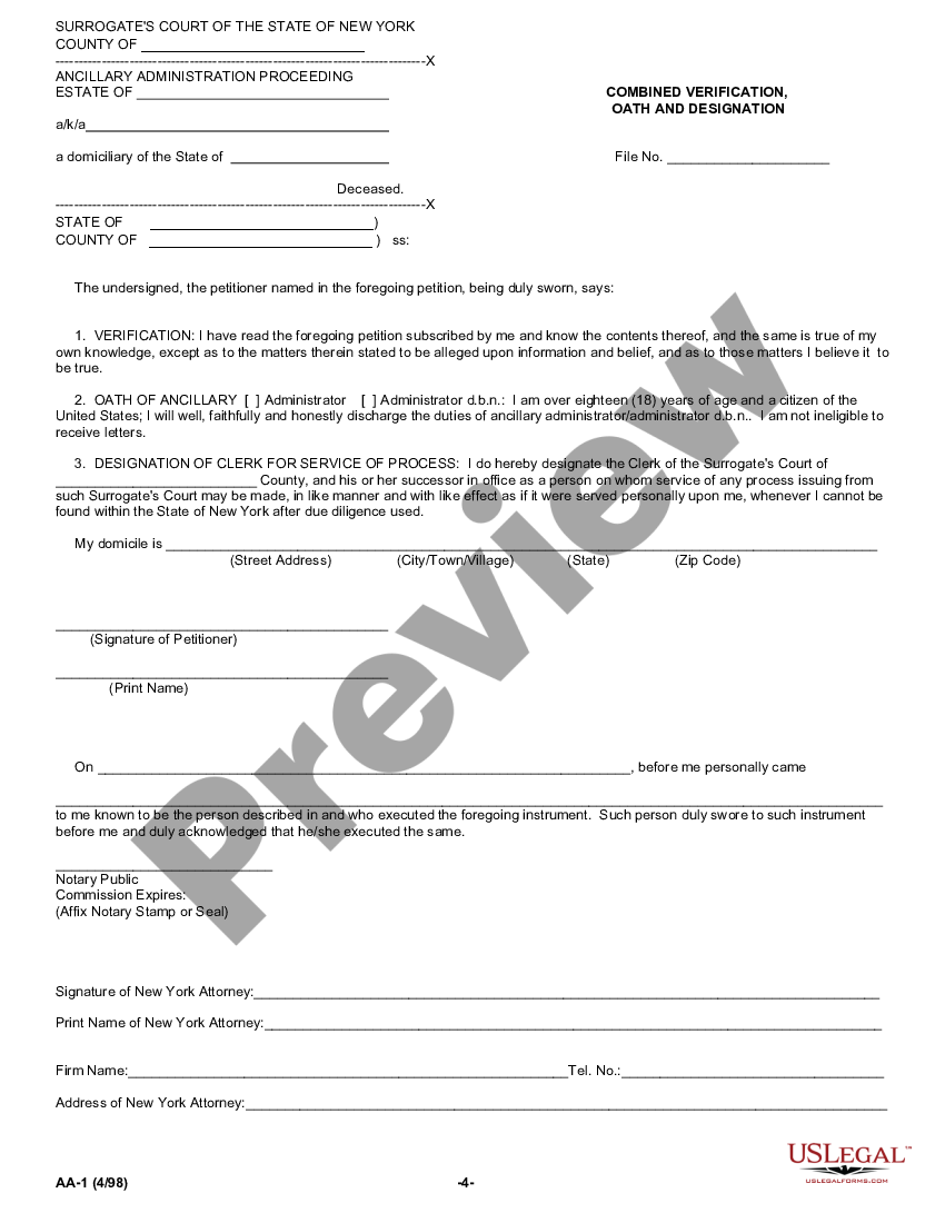 New York Petition for Ancillary Letters of Administration - Ancillary ...