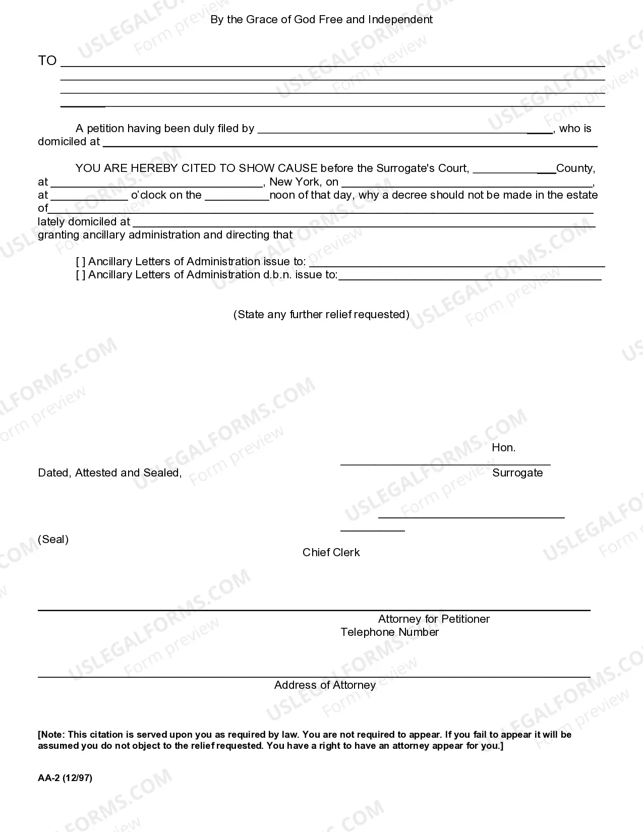 Preview Petition For Ancillary Letters of Administration