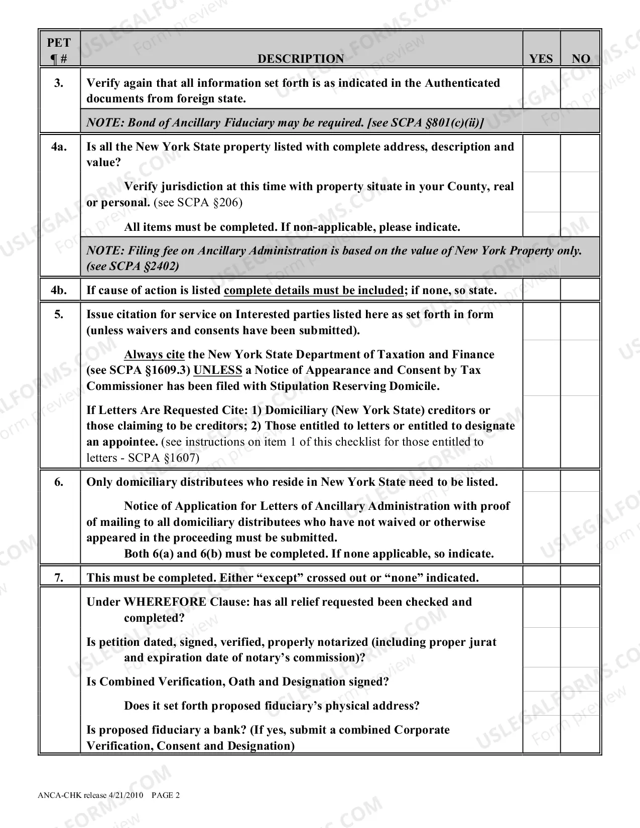 Preview Ancillary Administration Proceeding Checklist