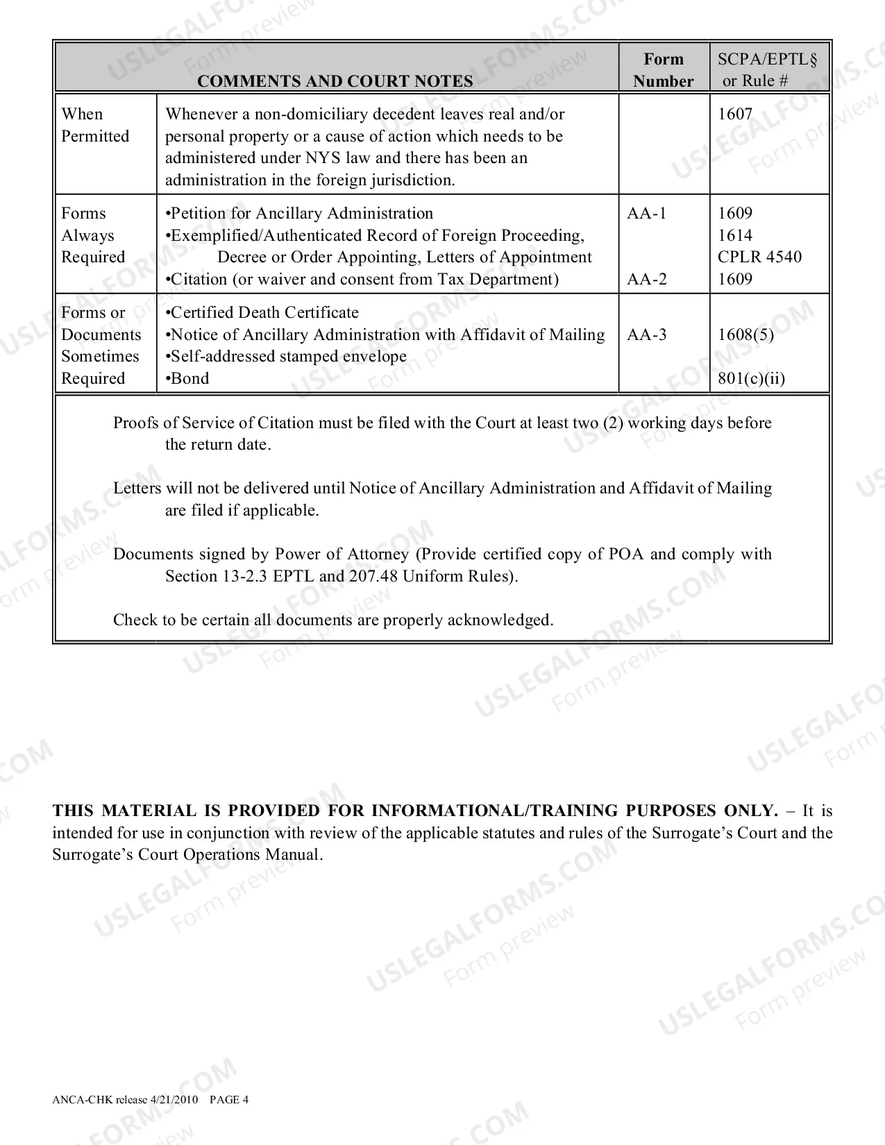 Preview Ancillary Administration Proceeding Checklist