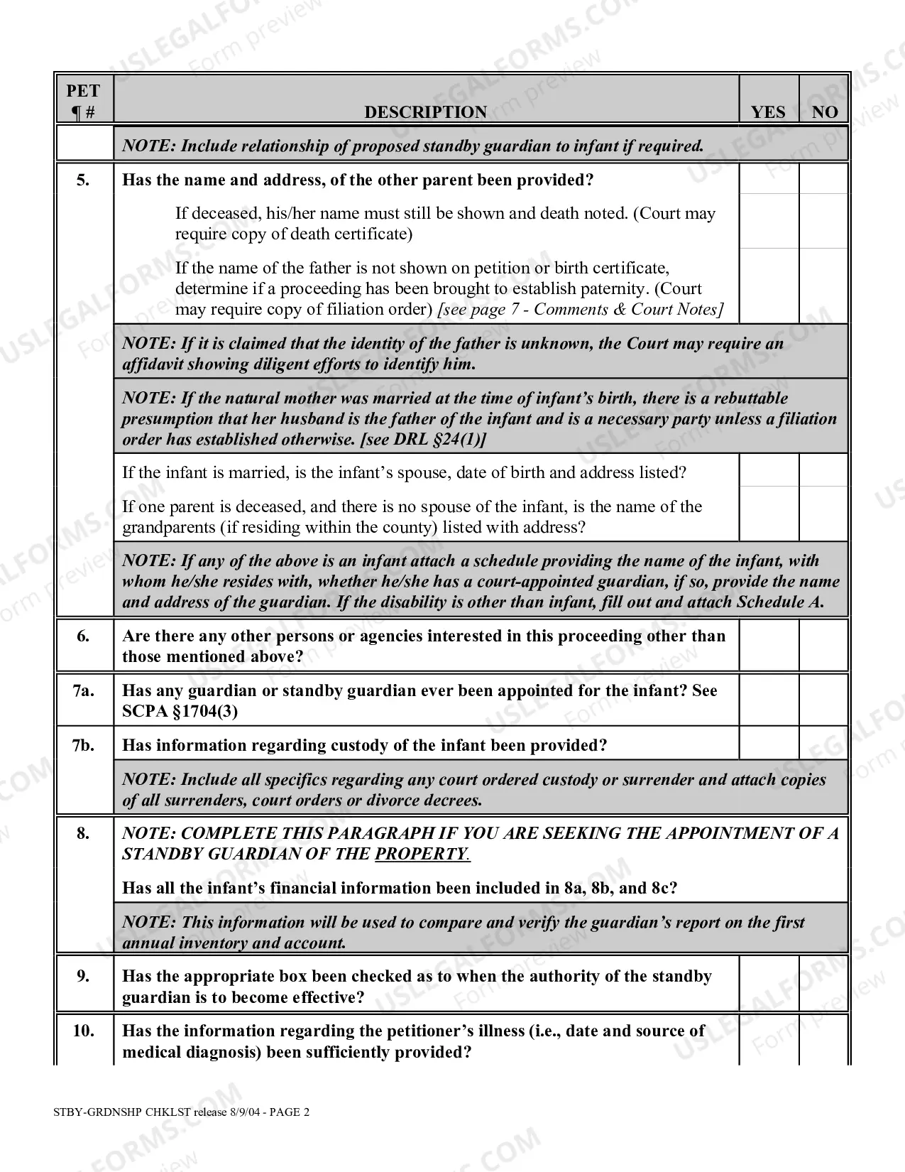 Preview Standby Guardianship Proceeding Checklist Person And Or Property