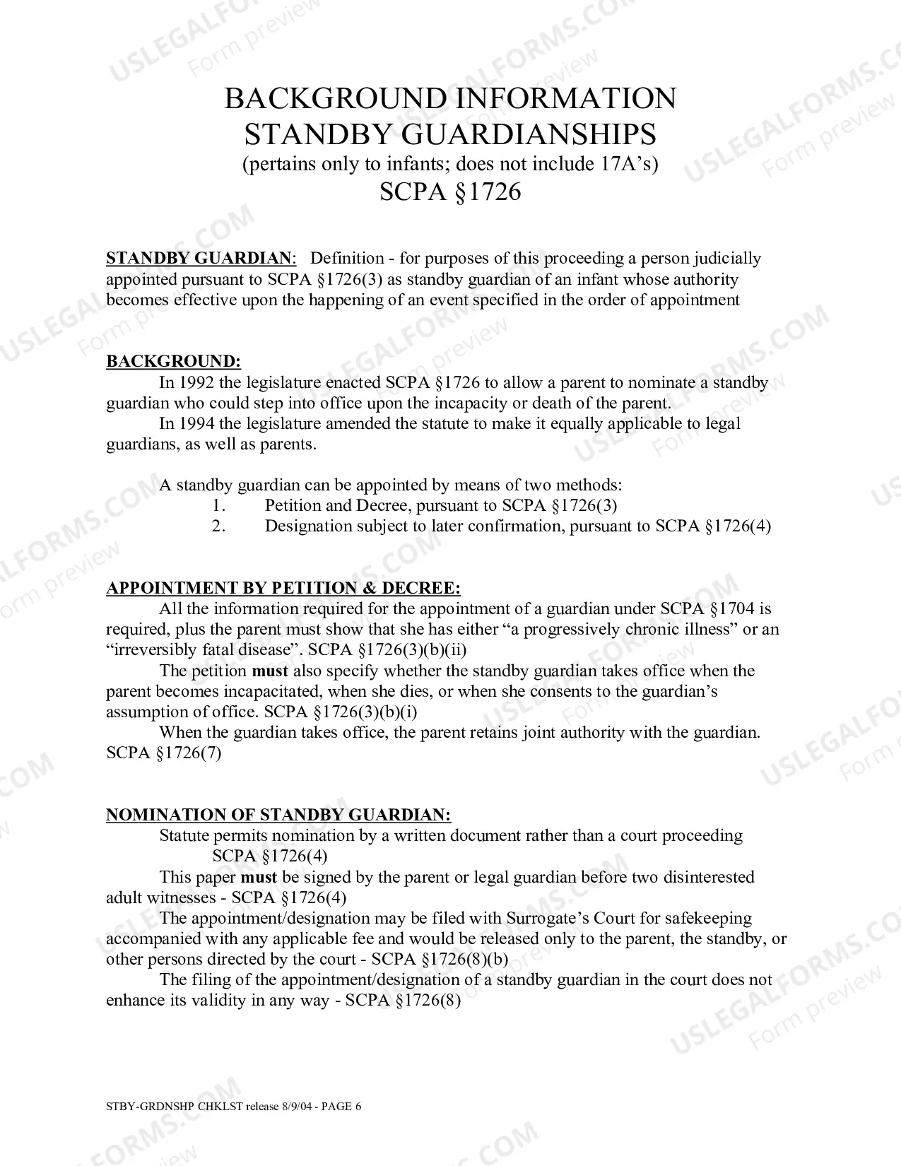Preview Standby Guardianship Proceeding Checklist Person And Or Property
