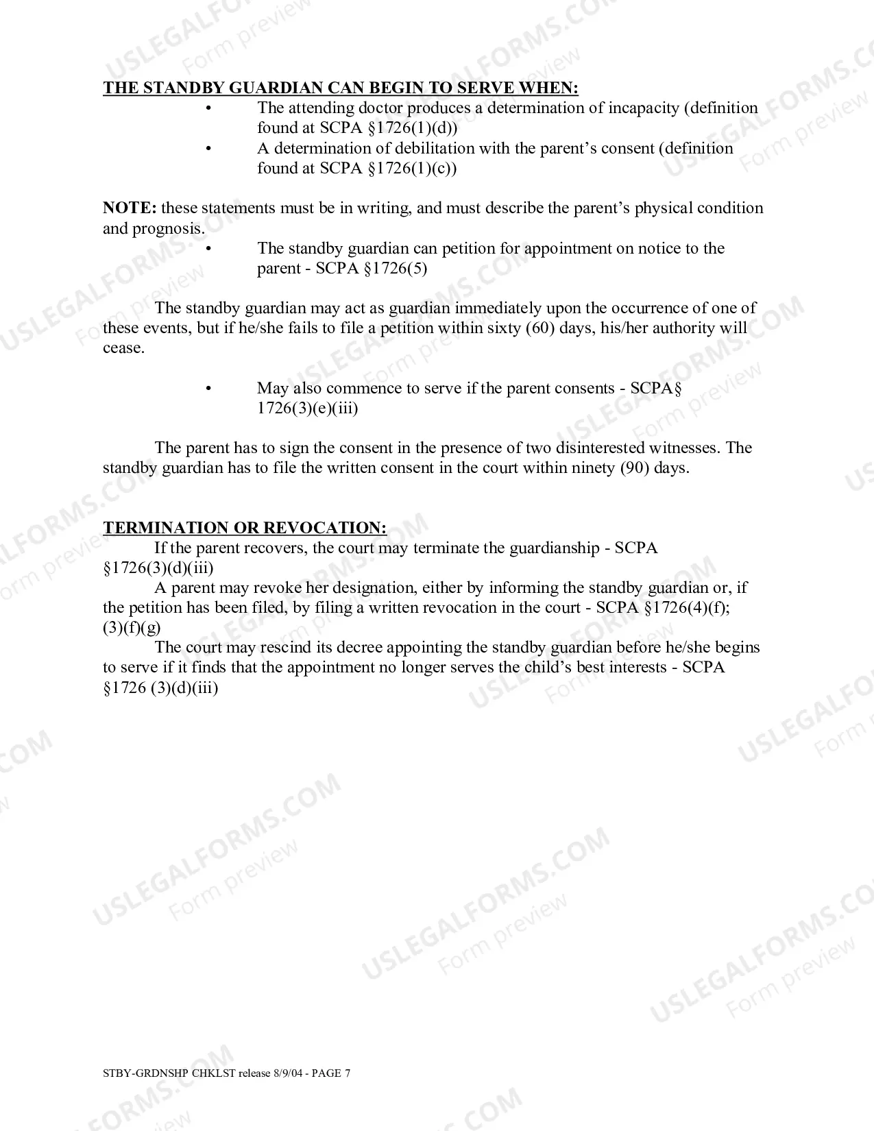 Preview Standby Guardianship Proceeding Checklist Person And Or Property