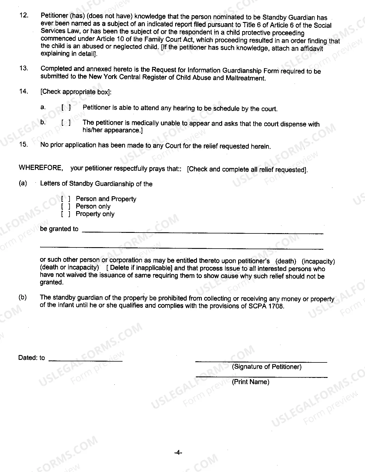 Preview Petition For Standby Guardianship