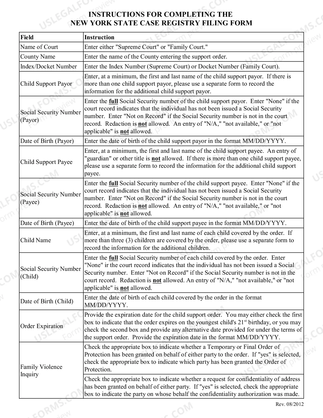 Preview New York State Case Registry Filing Form (For Use With Support Orders Payable To Other Than Child Support Collection Unit)