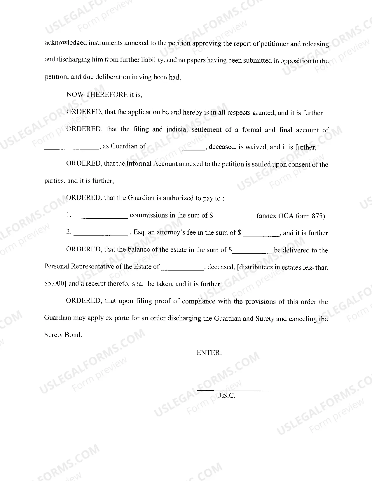 Preview Order Waiving Filing And Judicial Settlement of Formal Final Account