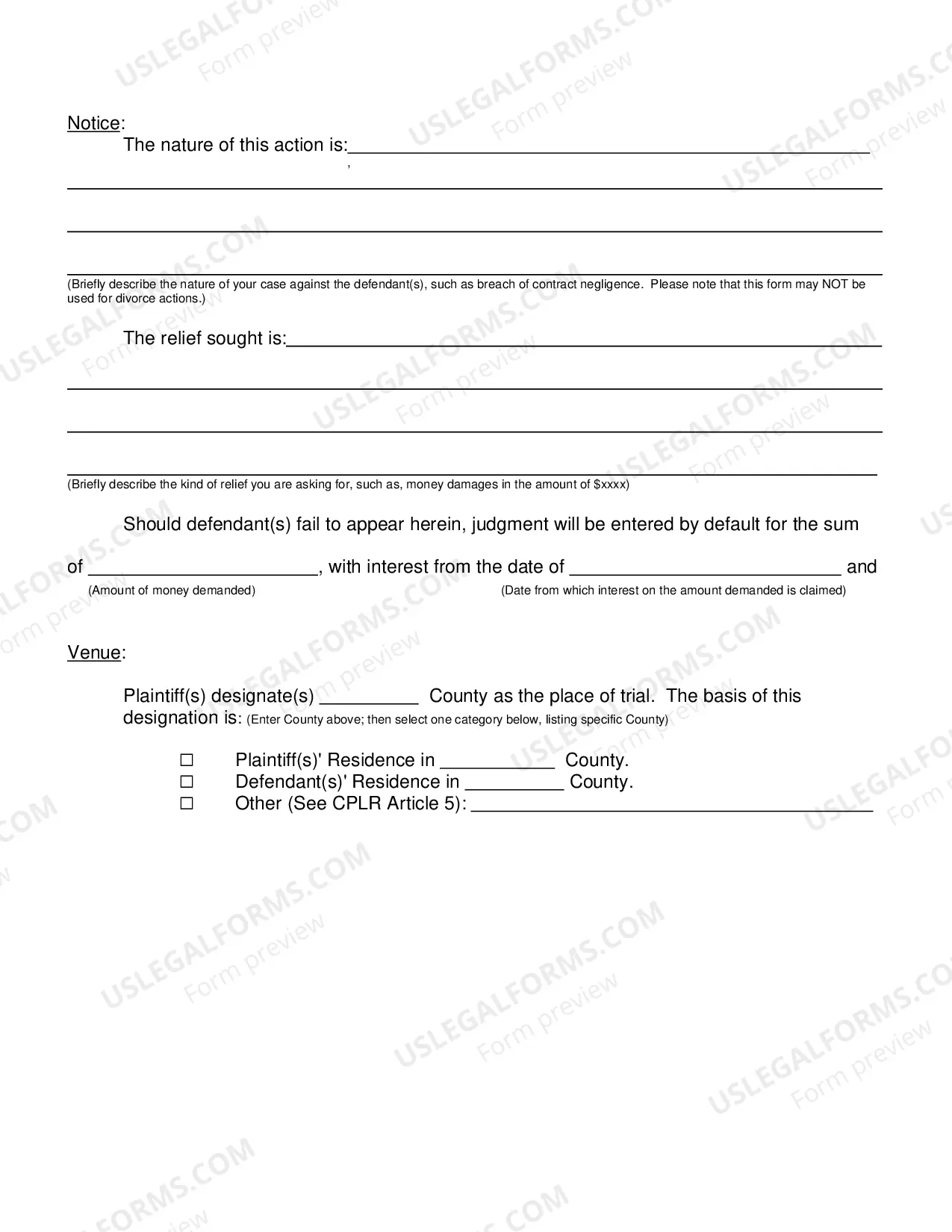 Preview Summons With Notice (Sample And Form)