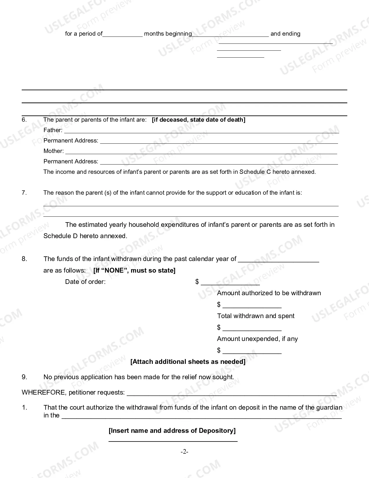 Preview Petition For Withdrawal of Infants Property For Support And Education (And Schedules)